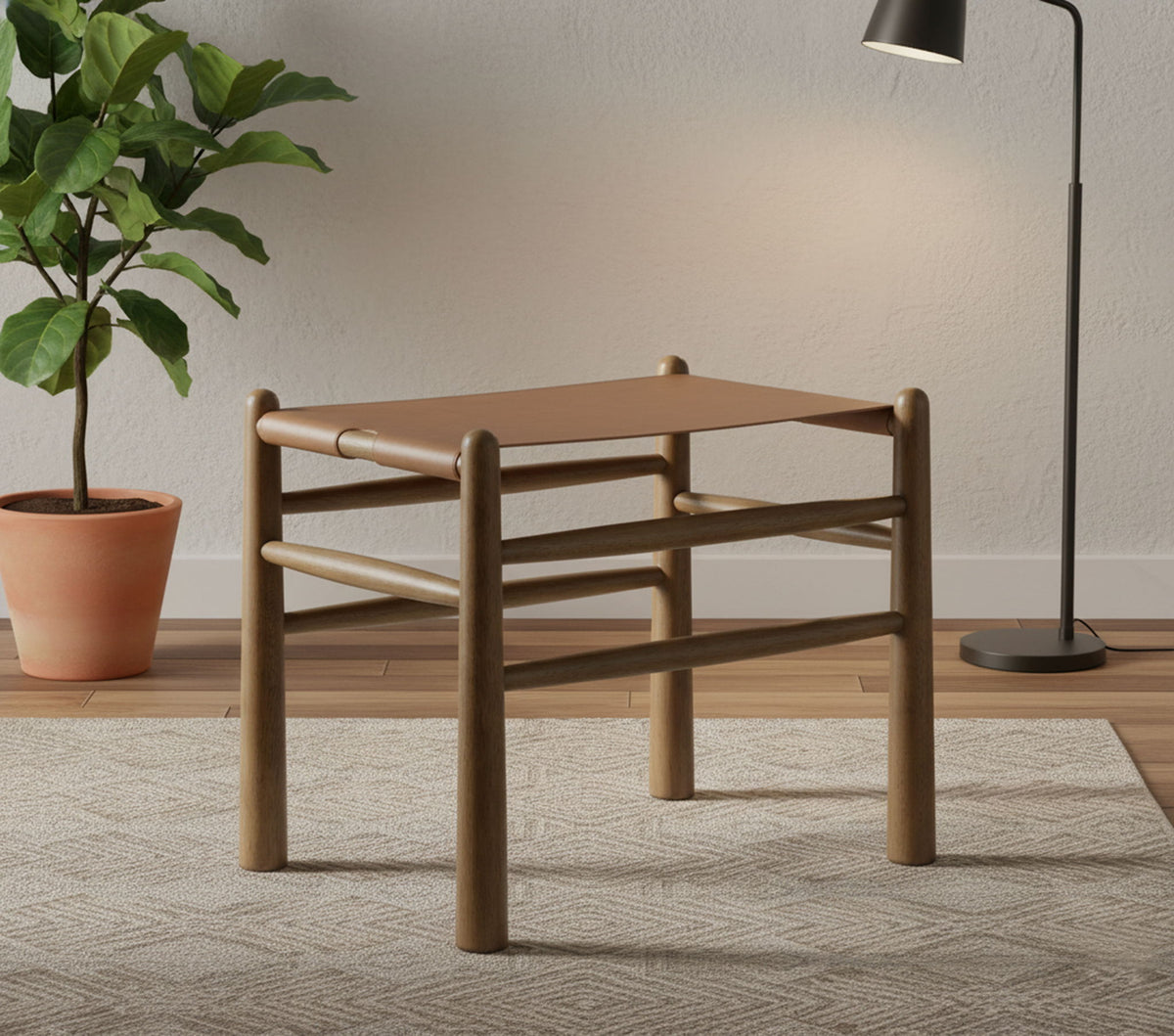 Santos - Faux Leather Upholstered Bench - Walnut Frame