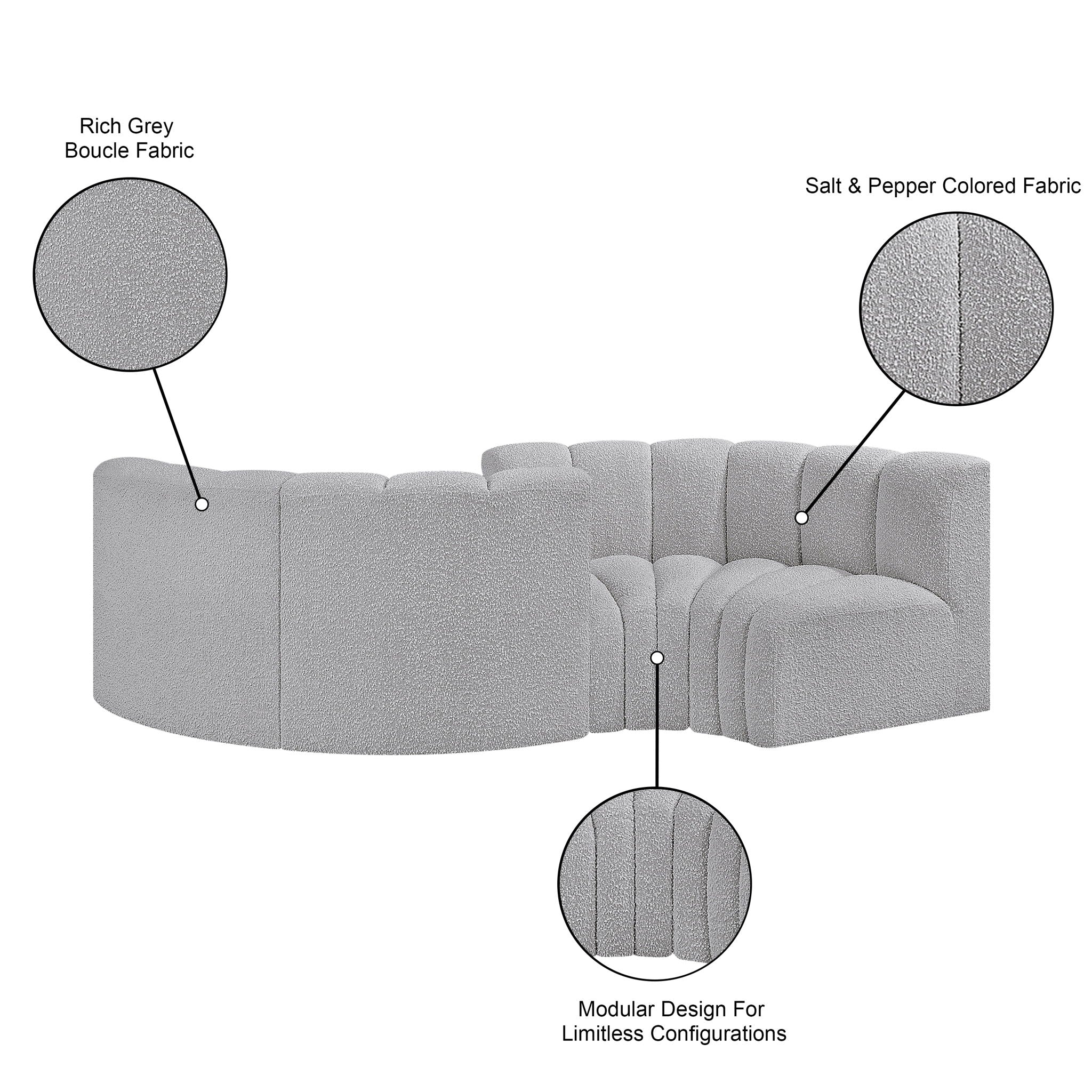 Arc - Boucle Fabric 4 Piece Curved Modular Sofa
