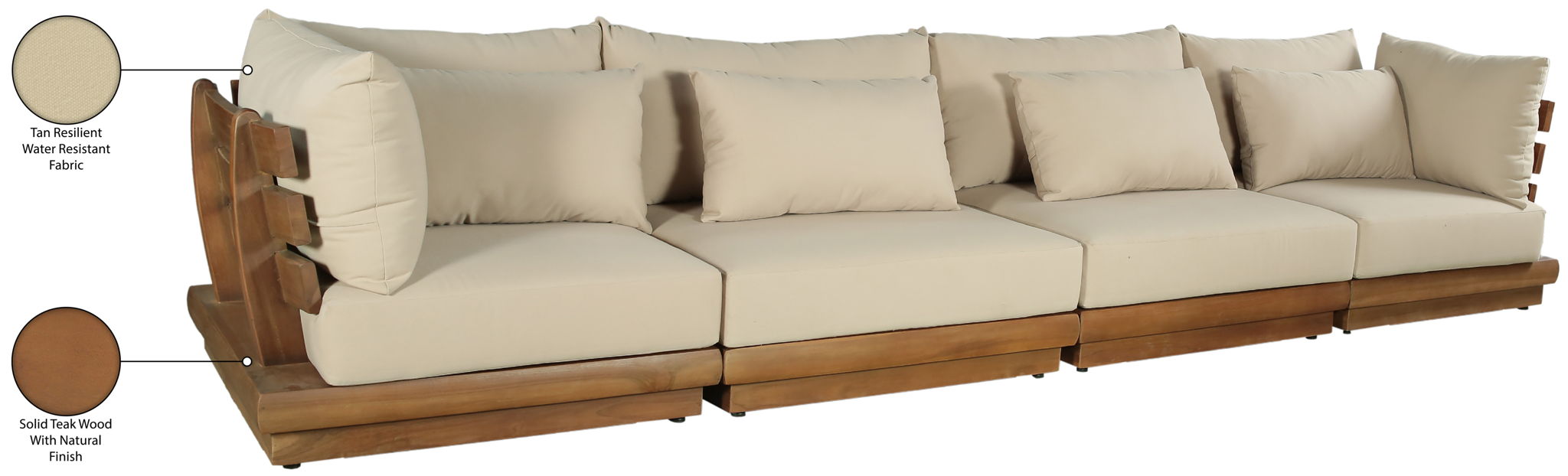 Mirella - 4 Piece Water Resistant Fabric Outdoor Patio Modular Sectional