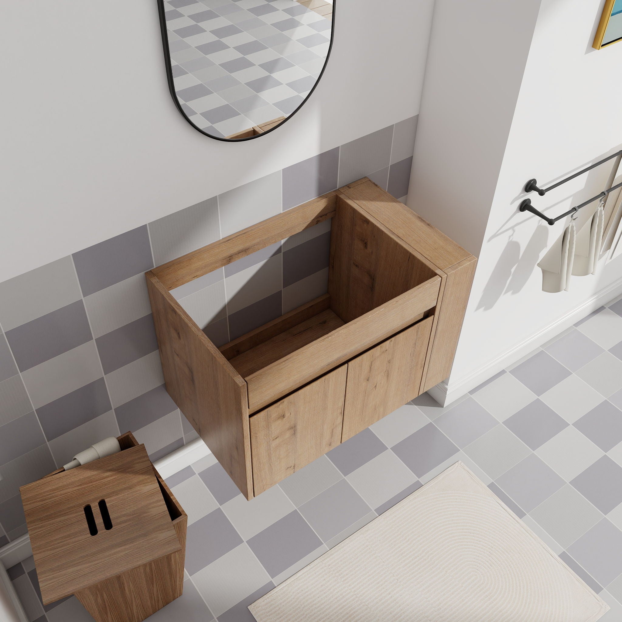 Wall Mounted Bathroom Vanity With Open Shelf, 29" Size (Vanity Only) - Imitative Oak