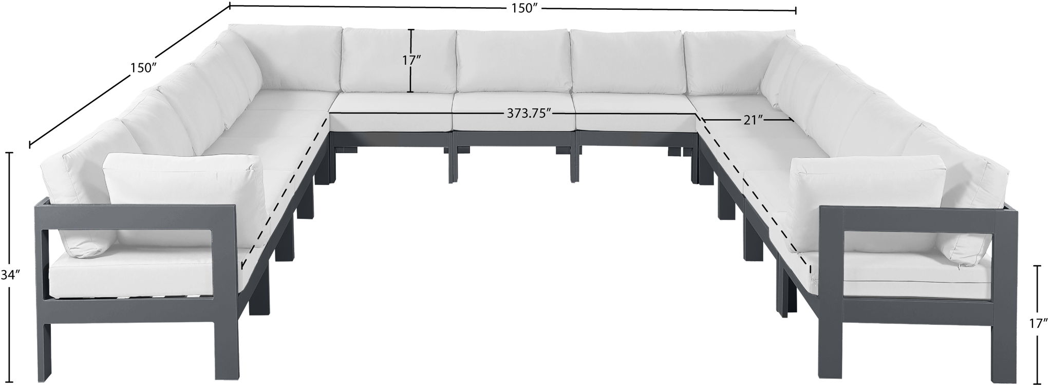 Nizuc - Outdoor Patio 13 Piece Modular Sectional With Gray Frame