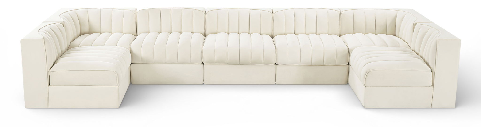 Rummi - Velvet Performance Fabric Upholstered 7 Piece Modular Sectional (With 2 Corner Chairs)