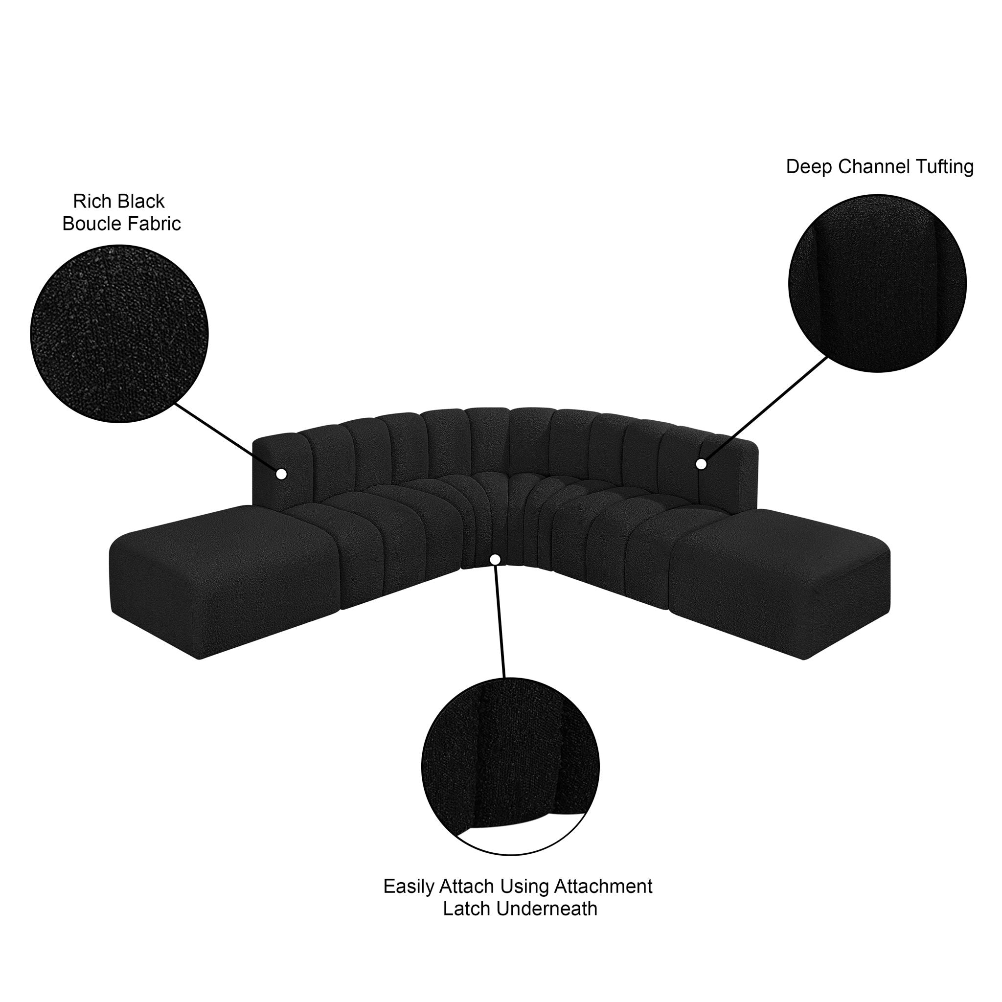 Arc - Boucle Fabric 6 Piece Corner Modular Sofa