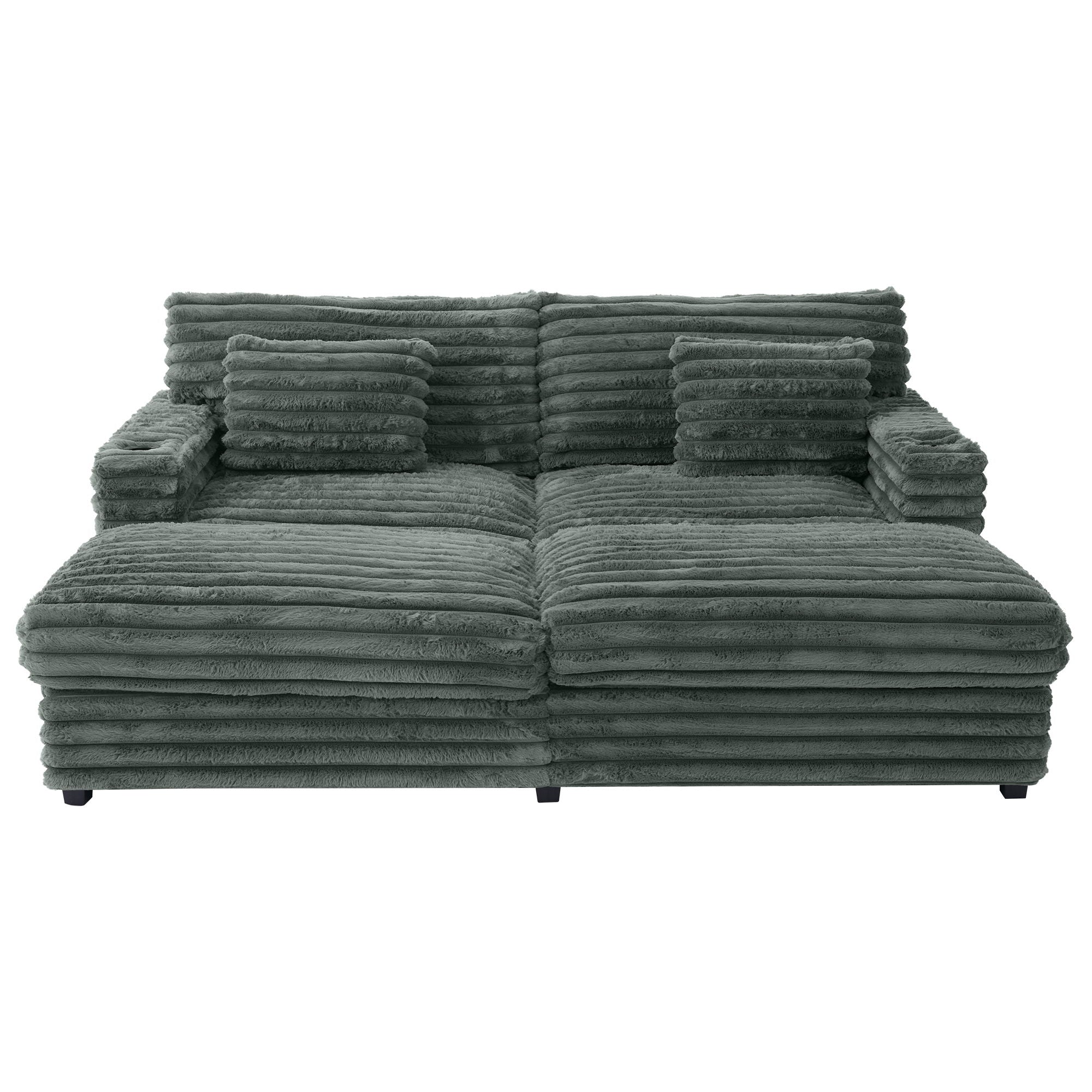 Oversized Double Chaise Lounge Sofa Bed With USB Ports And Cup Holders