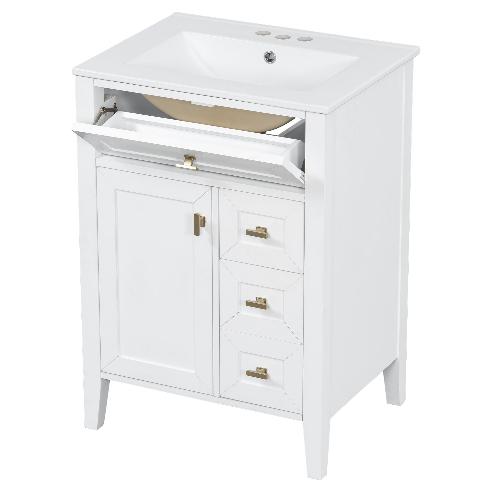 Bathroom Vanity With Sink, 3 Drawers & Cabinet With 2 Tier Door Storage Rack, Soft Close Doors & Drawers