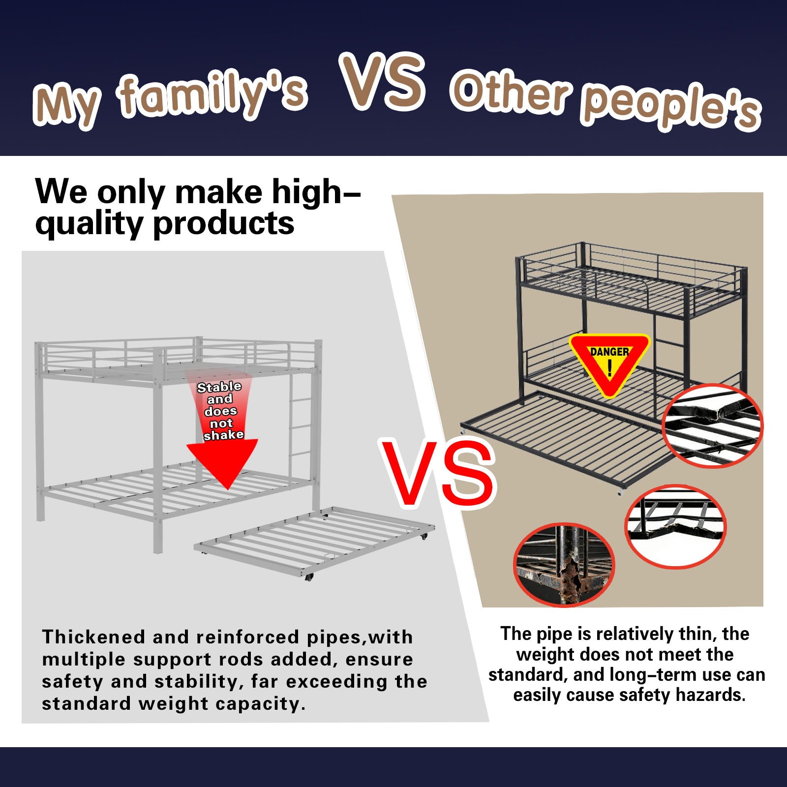 Bunk Bed For Kids, Convertible Frame With Ladders & Guardrail