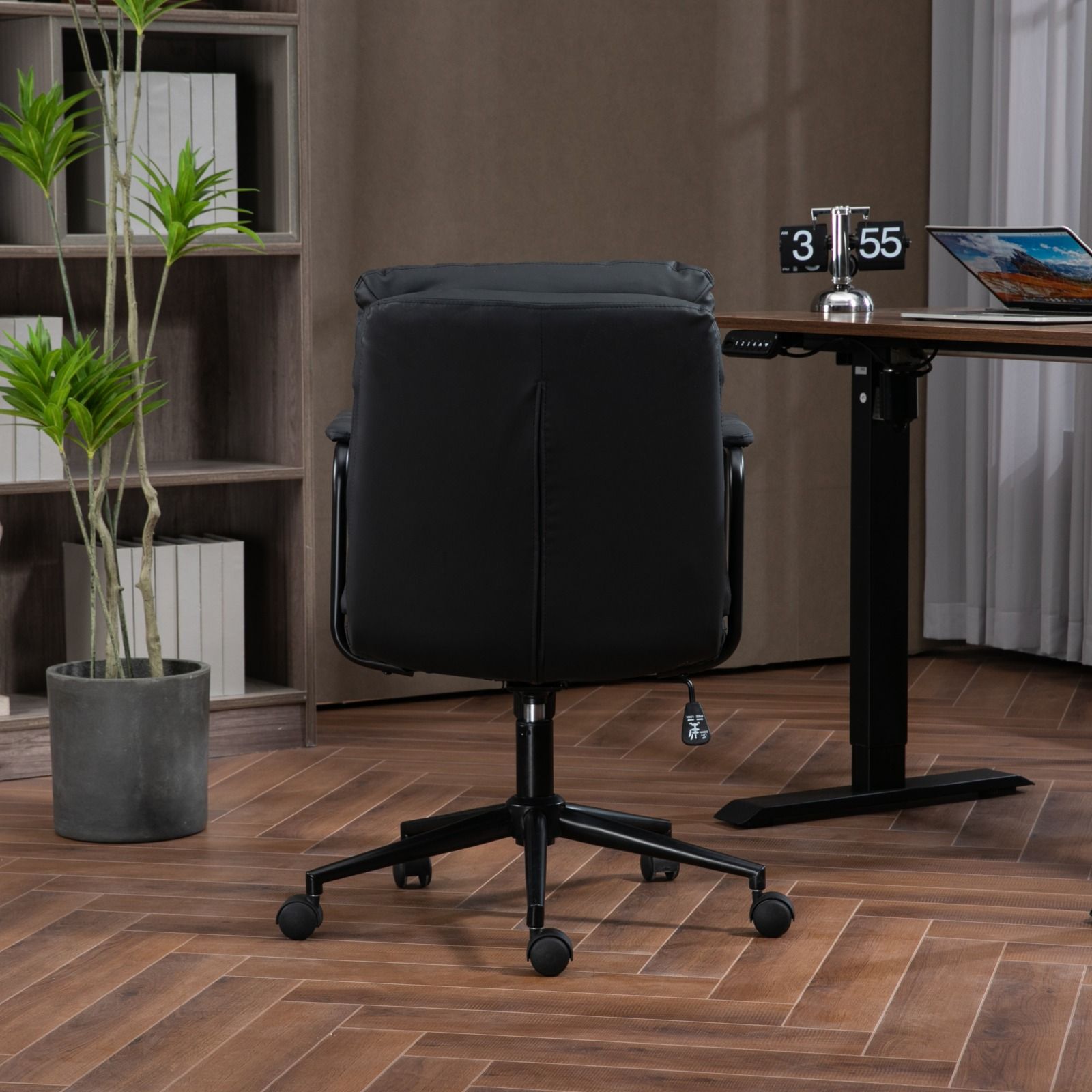 Office Chair, Mid Back Home Office Desk Task Chair With Wheels And Arms Ergonomic Computer Rolling Swivel Chair With Padded Armrest