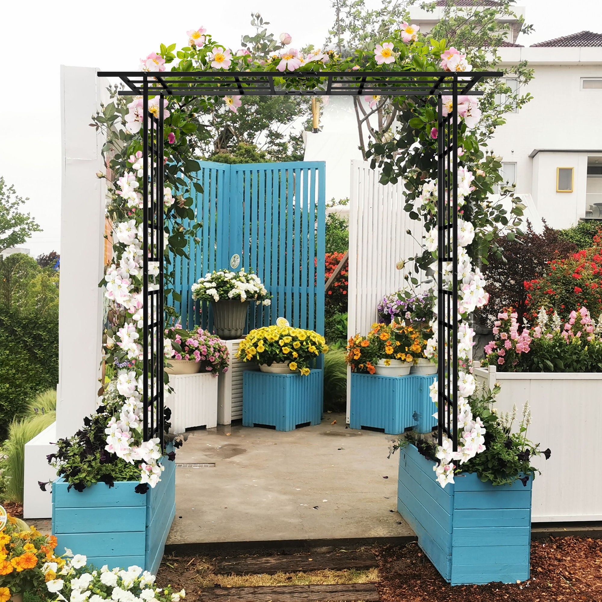 Garden Arch With Adjustable Width Climbing Plants Support - Black