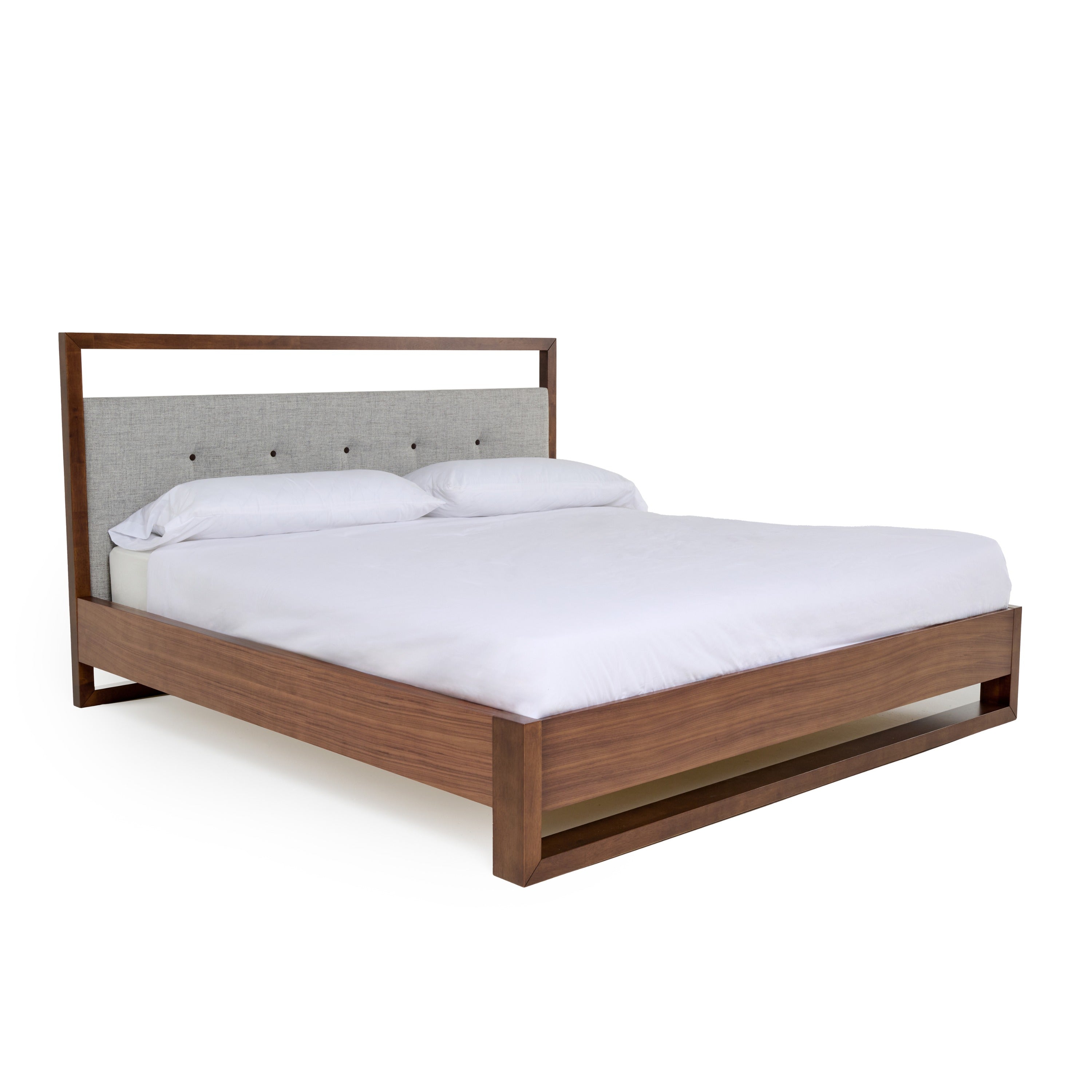 Nova Domus Falcor - Modern Grey Fabric & Walnut Veneer Bed