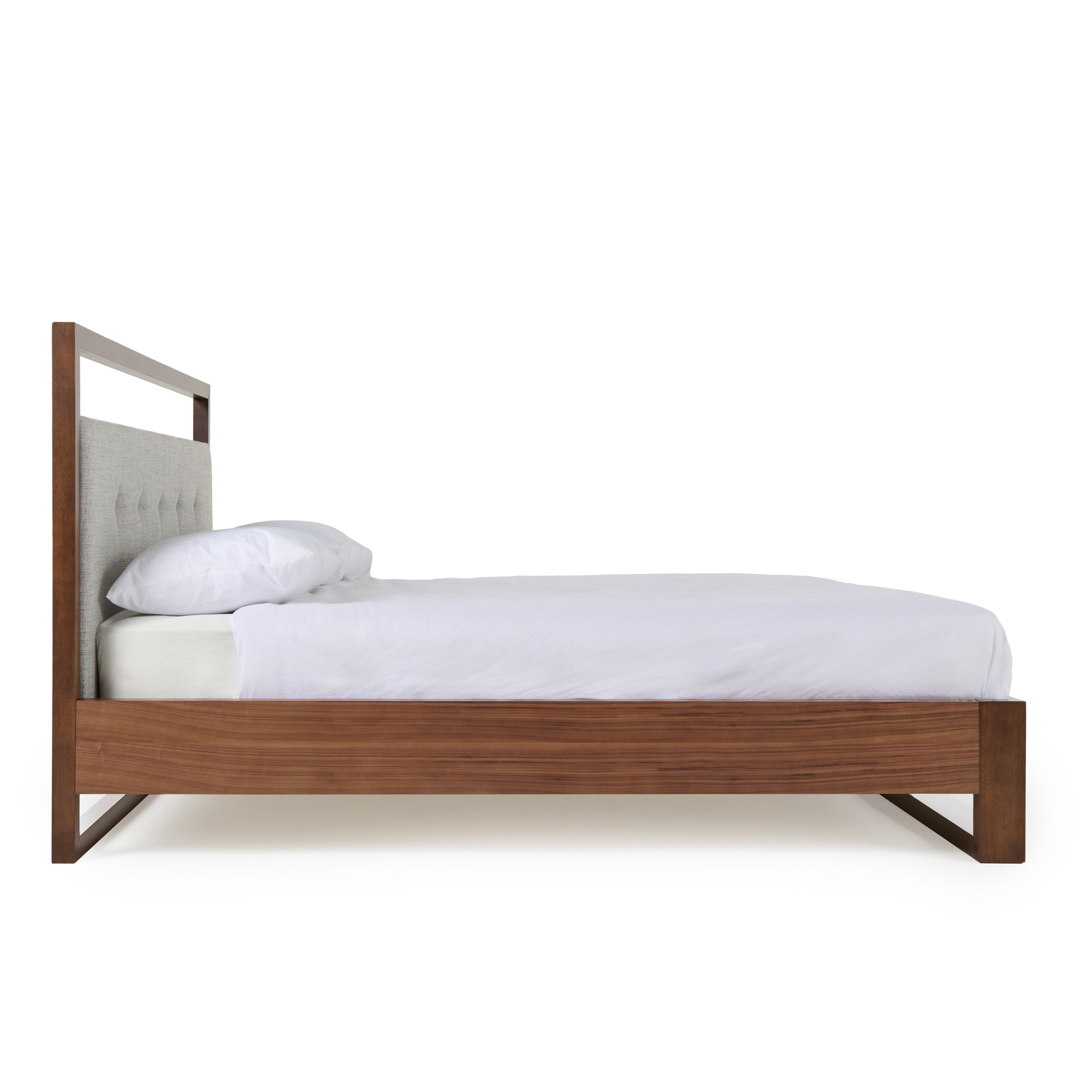 Queen Nova Domus Falcor - Modern Grey Fabric & Walnut Veneer Bed