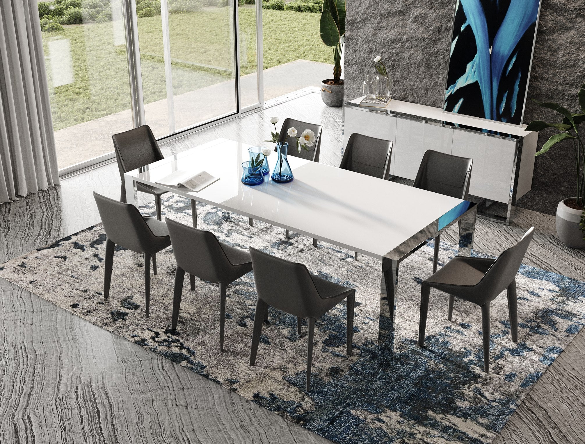Modrest Fauna - Modern White High Gloss & Stainless Steel Buffet