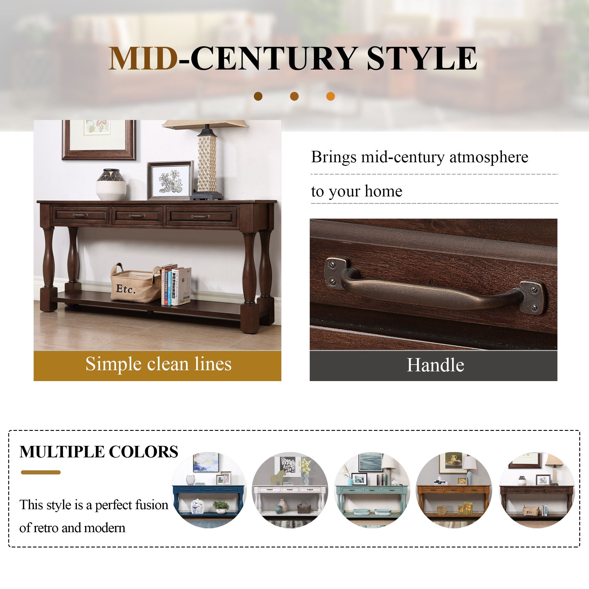 Console Table With 3 Drawers And 1 Bottom Shelf For Entryway - Espresso