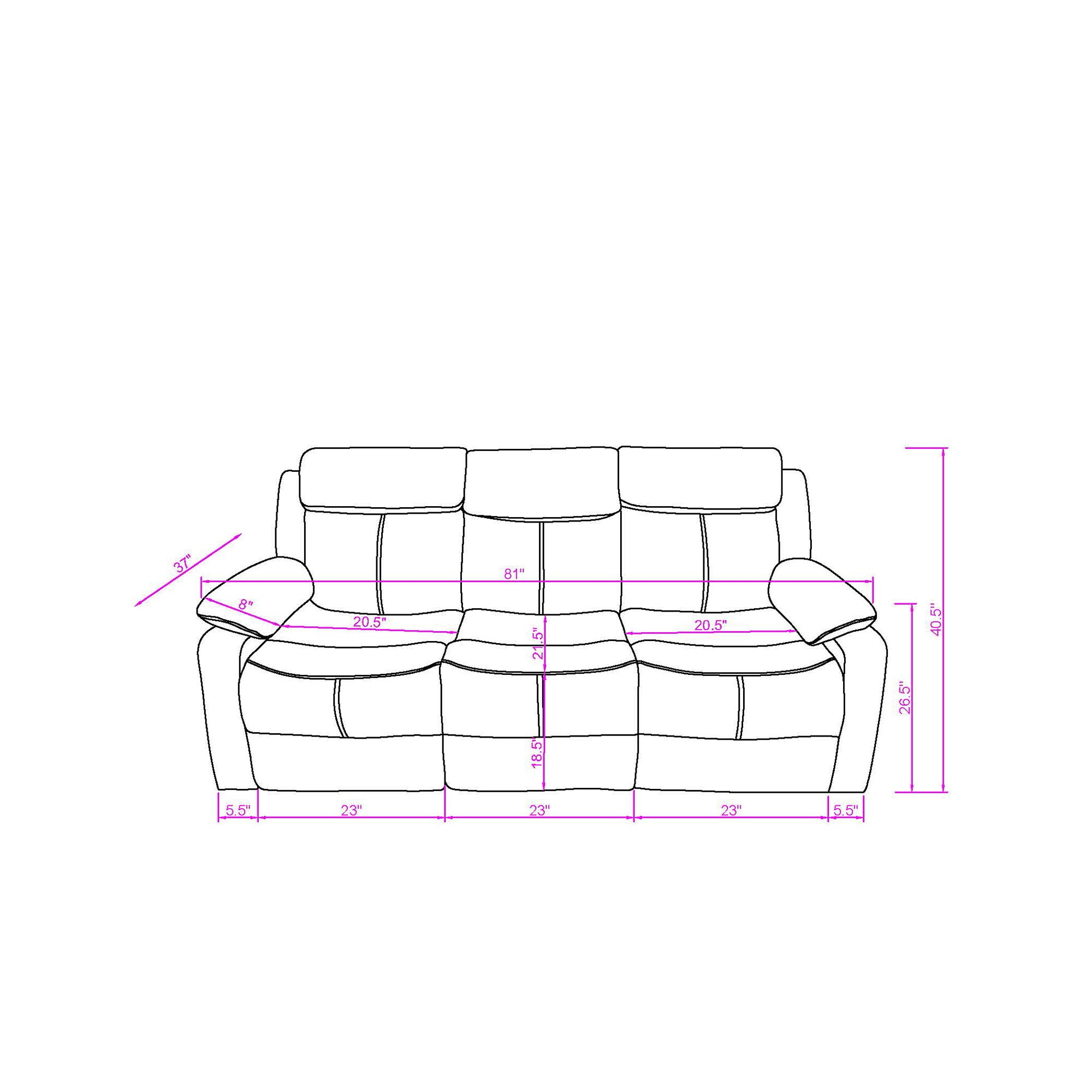 Blanche - Reclining Set With LED Lights, Speaker
