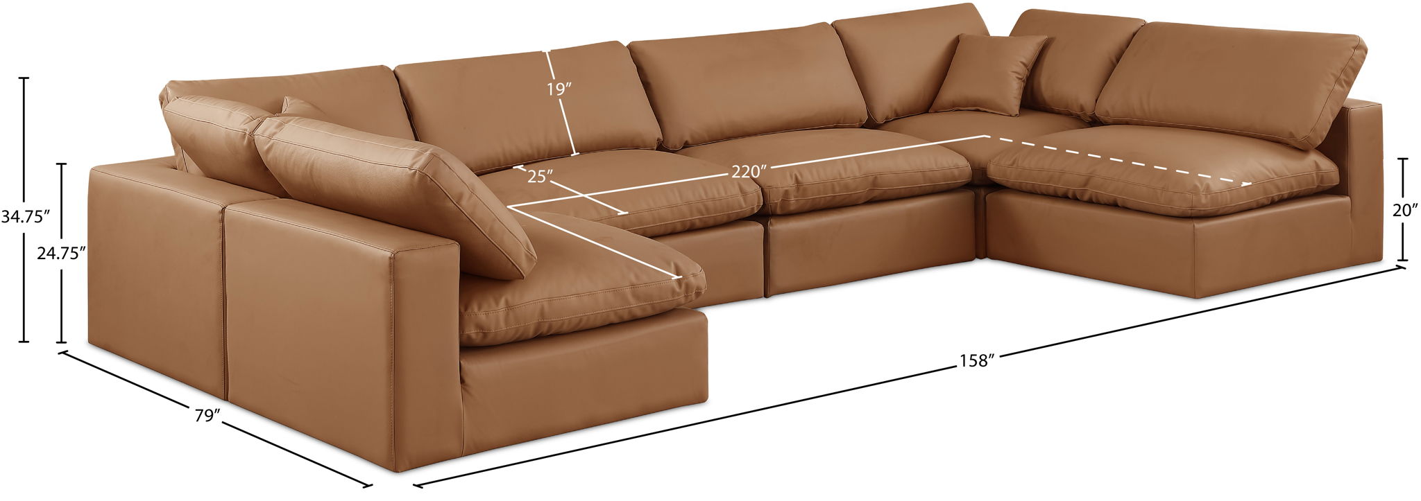 Comfy - 6 Piece Faux Leather Modular Armless Sectional