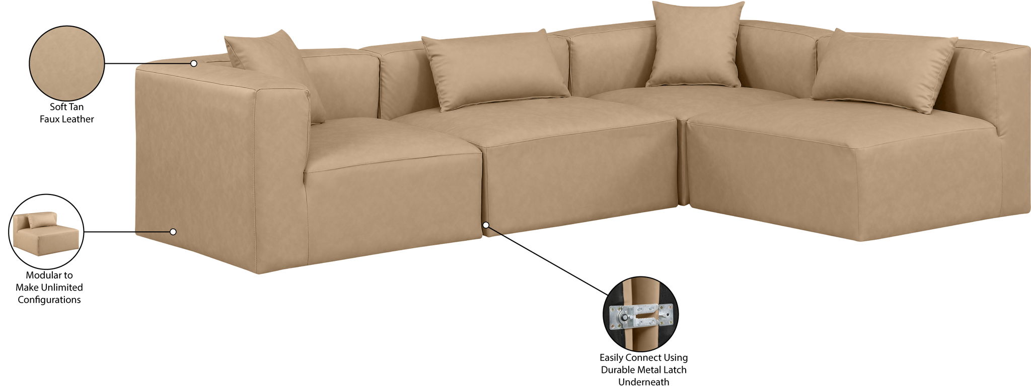 Cube - 4 Piece Modular Corner Sectional - Tan