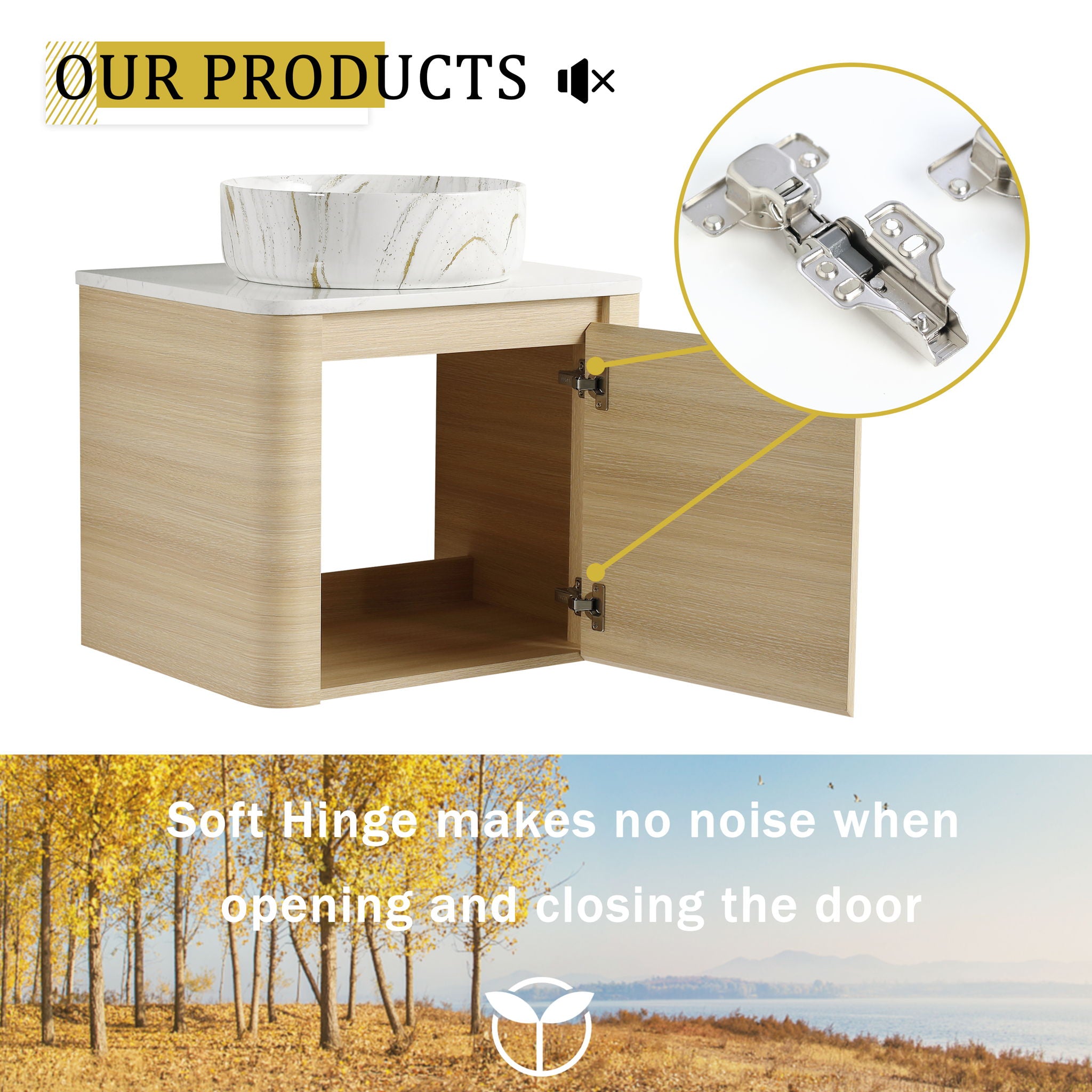Mounted Bathroom Vanity & Art Sink, Soft Close Door