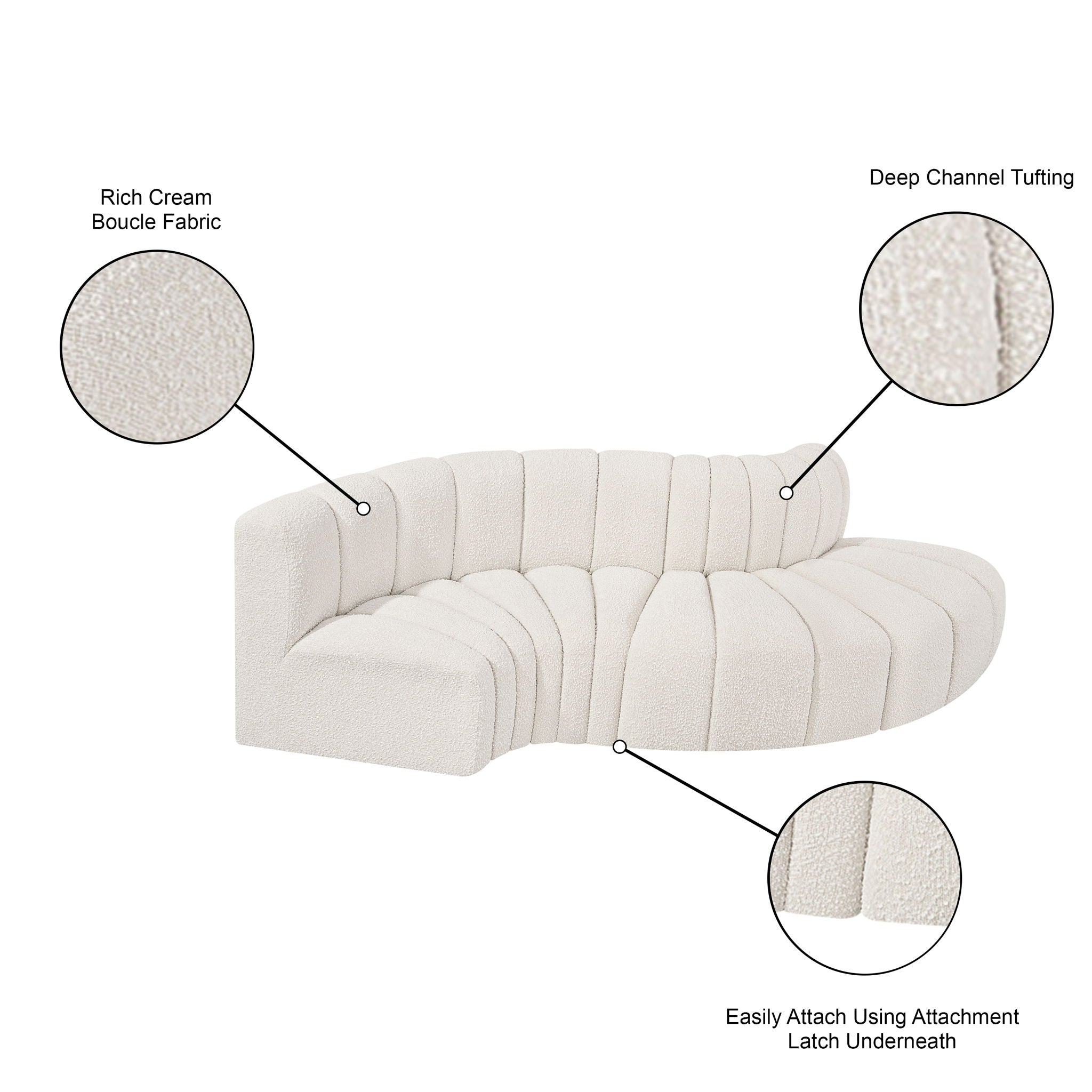 Arc - Boucle Fabric 4 Piece L-Shaped Modular Sofa