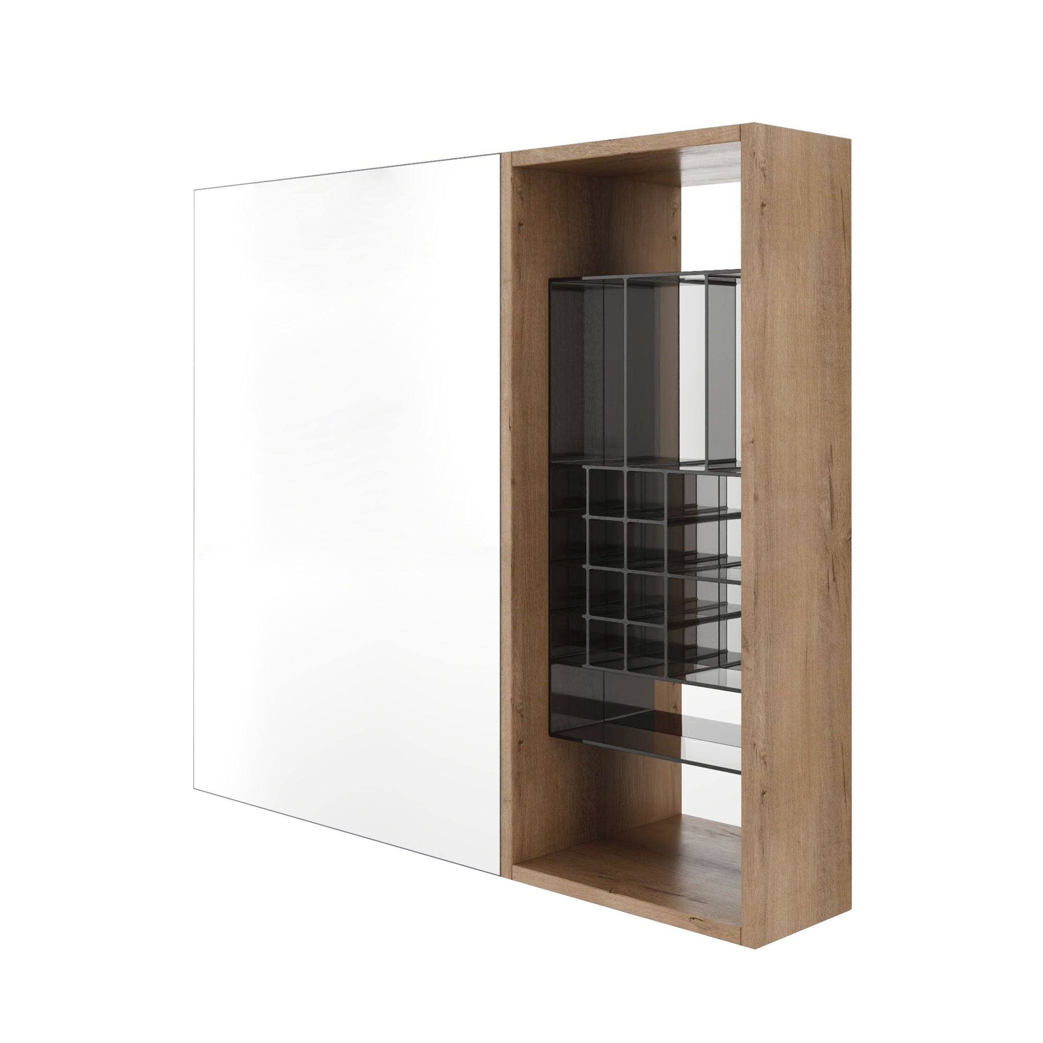 Wall Mounted Bathroom Mirror Cabinet With Adjustable Shelves - Imitative Oak