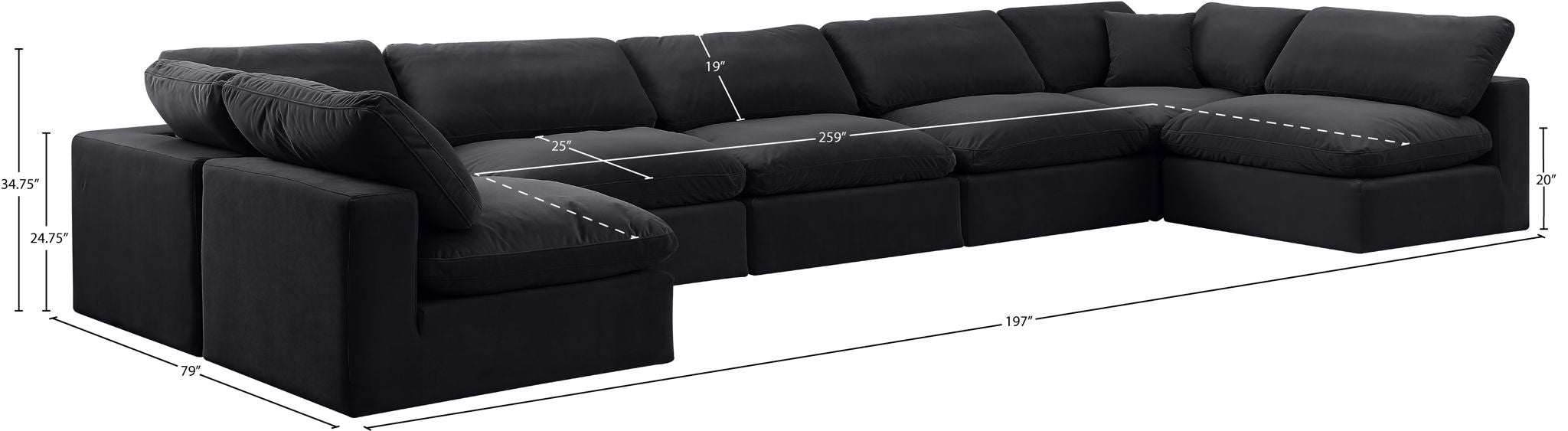 Comfy - 7 Piece Velvet Modular Armless Sectional