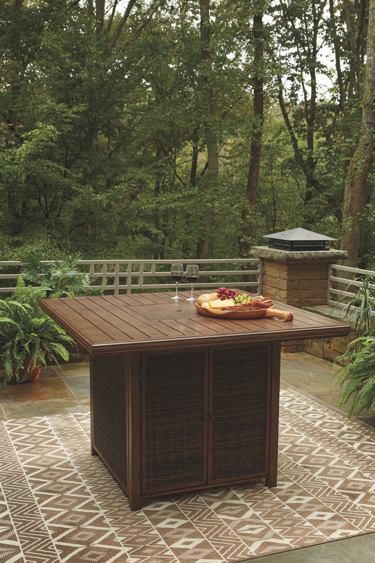 Paradise Trail - Square Bar Table w/Fire Pit - Medium Brown