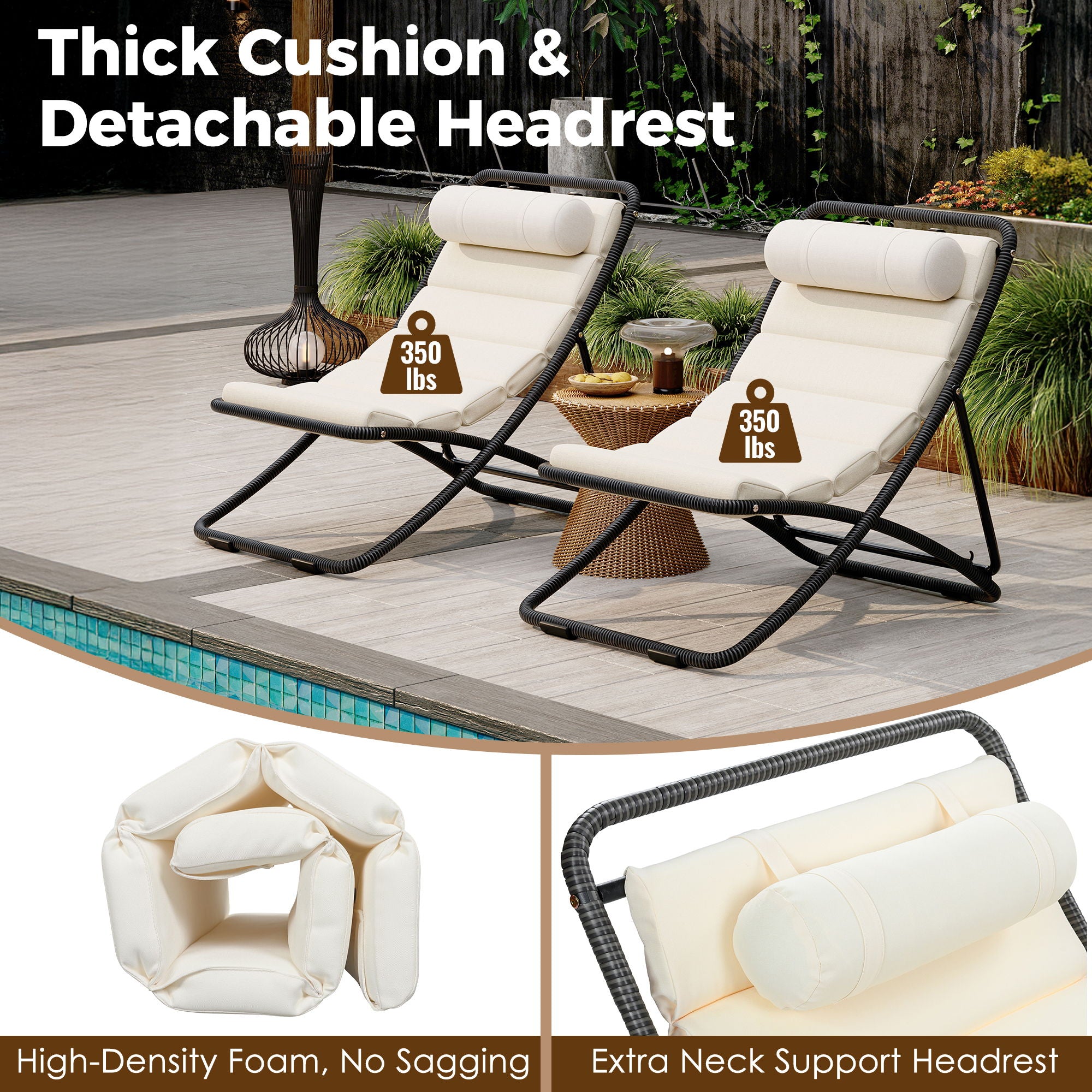 Outdoor Folding Chair With Adjustable Backrest (Set of 2)