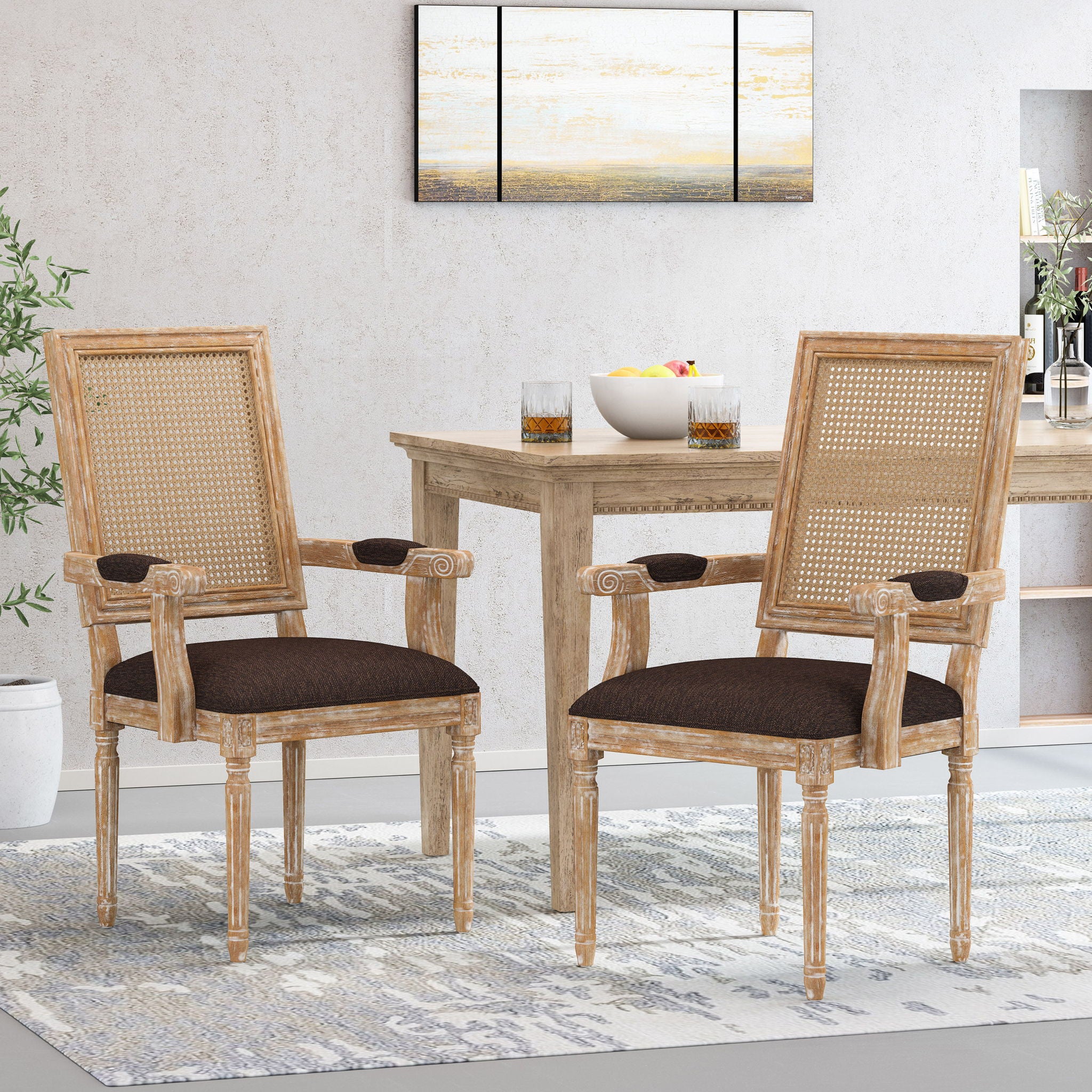 Upholstered Dining Chair With Cane Backrest