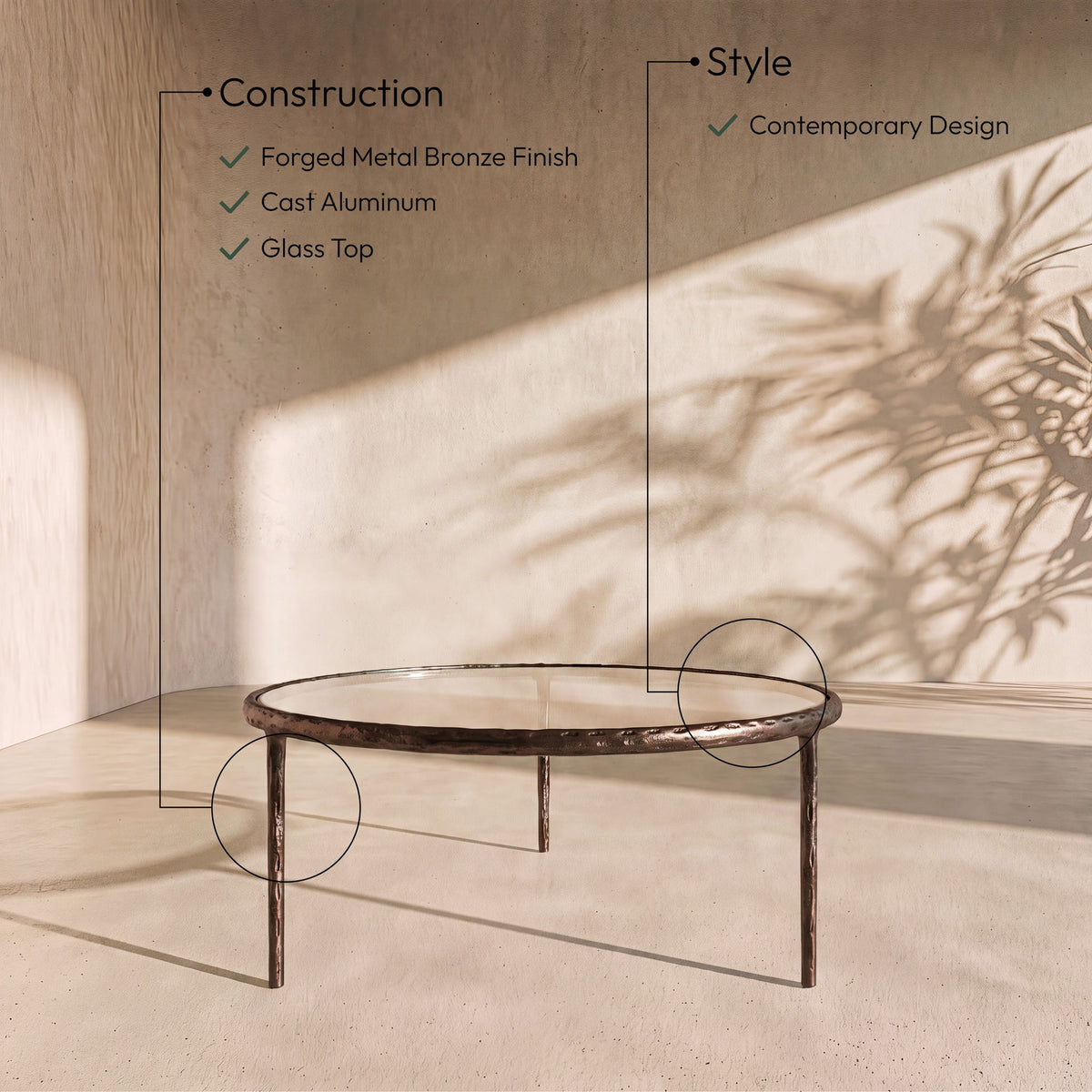 Evren - Glass Top And Aluminum Base Coffee Table