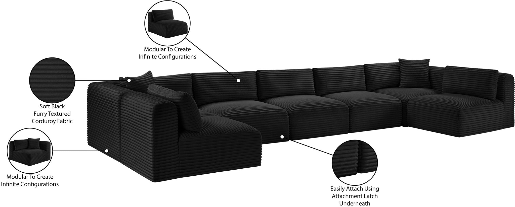 Shaggy - 7 Piece Modular U-Shaped Armless Sectional