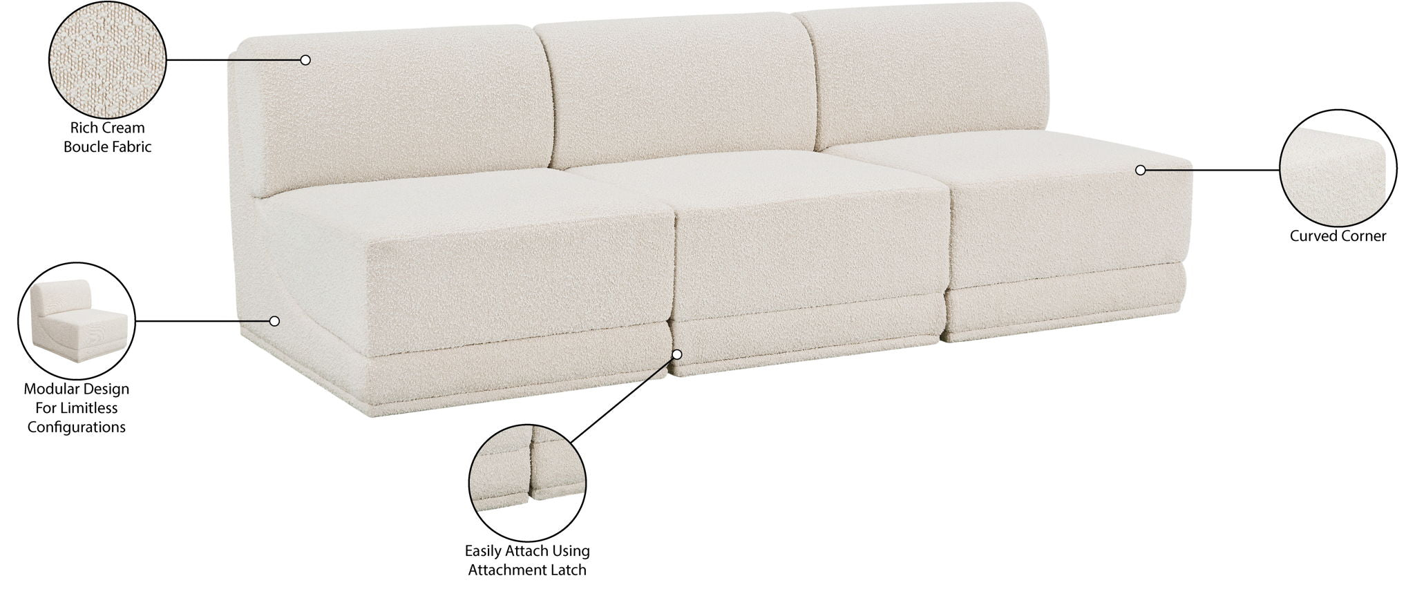 Ollie - 3 Seat Armless Modular Sofa