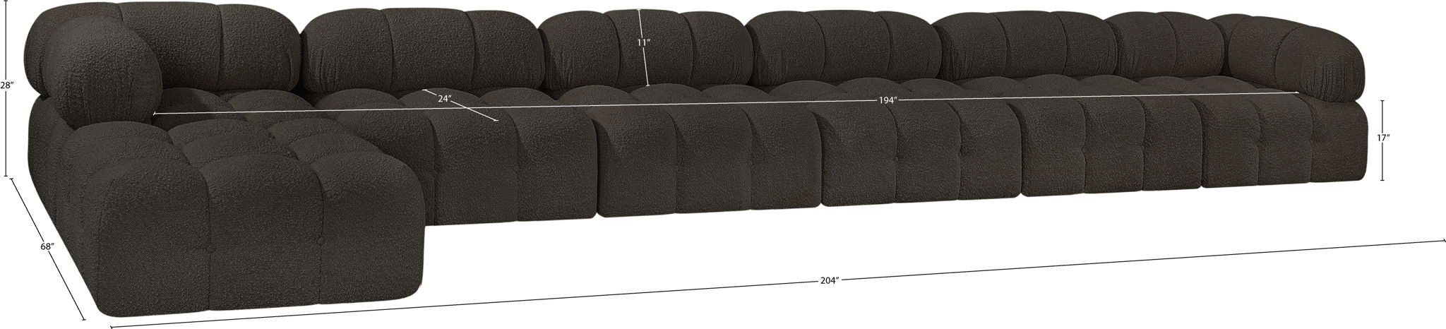 Ames - 7 Piece Boucle Fabric Modular L-Shaped Sectional