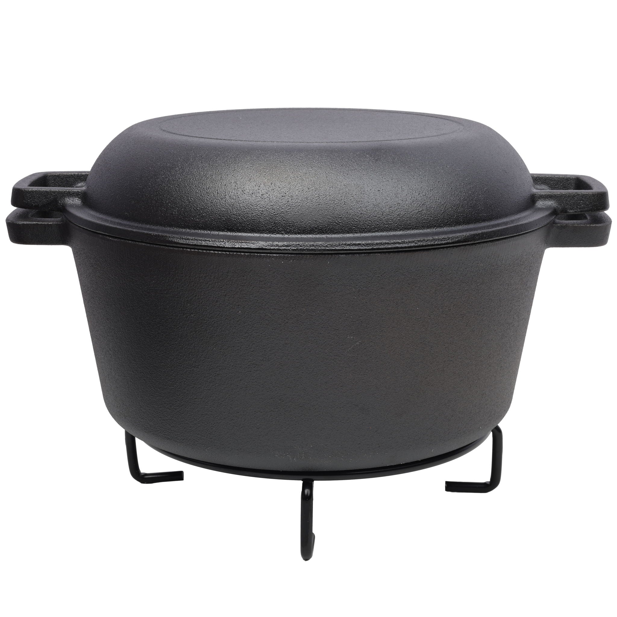 2 In 1 Pre-Seasoned Cast I Dutch Oven With Dual Handles, 5 Quart - Black
