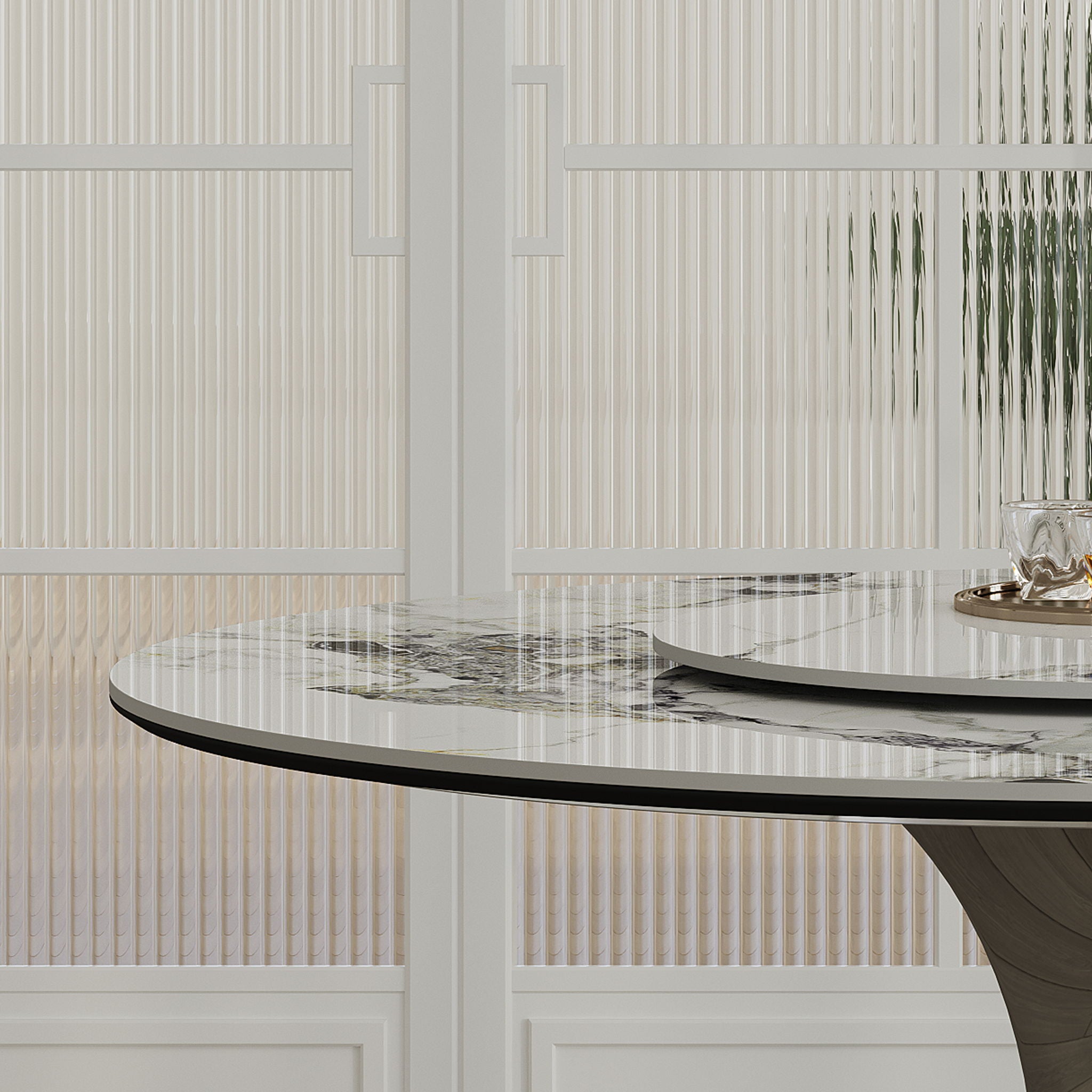 Round Dining Table & 6 Chairs Set - Silver