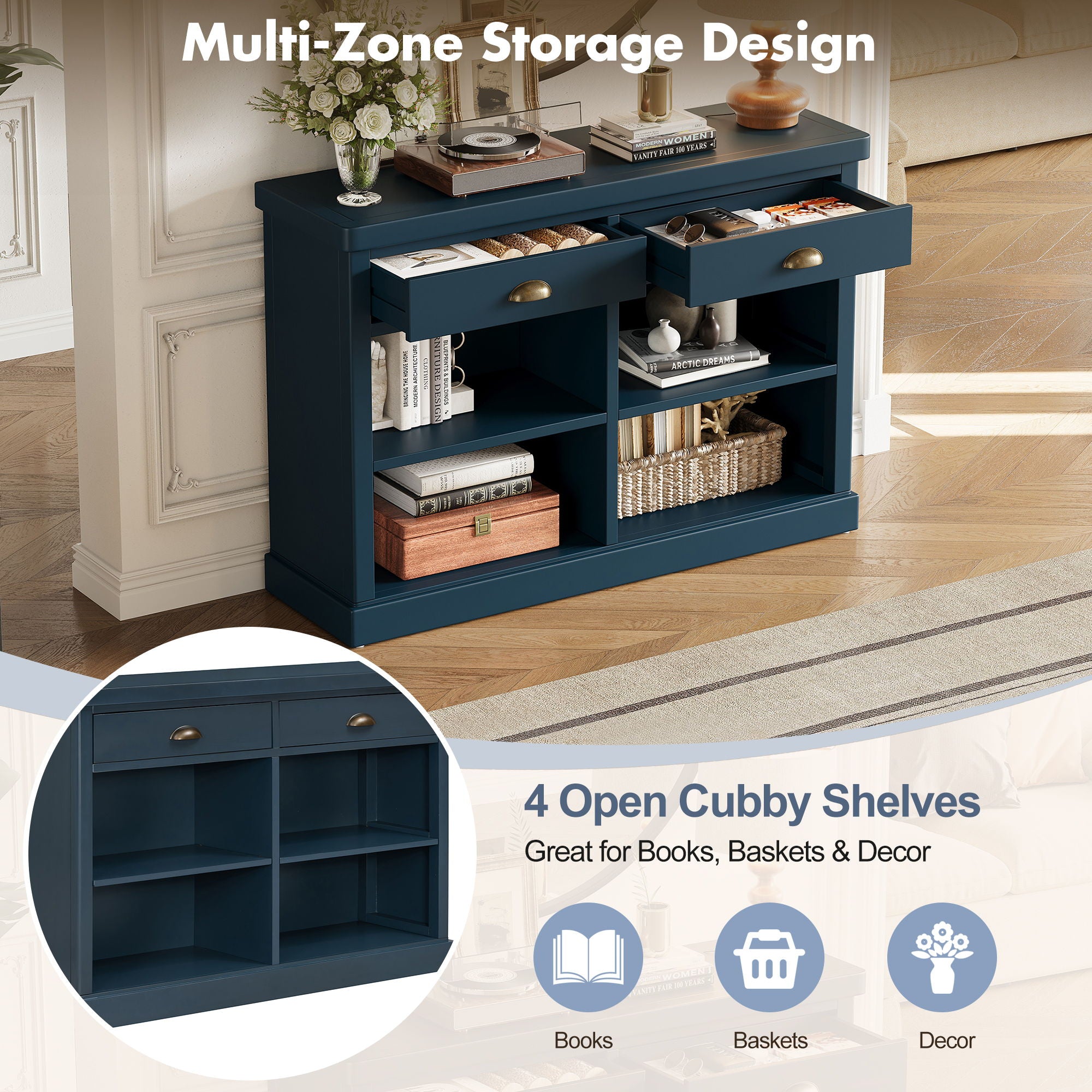 Console Table With 2 Drawers And Open Shelves