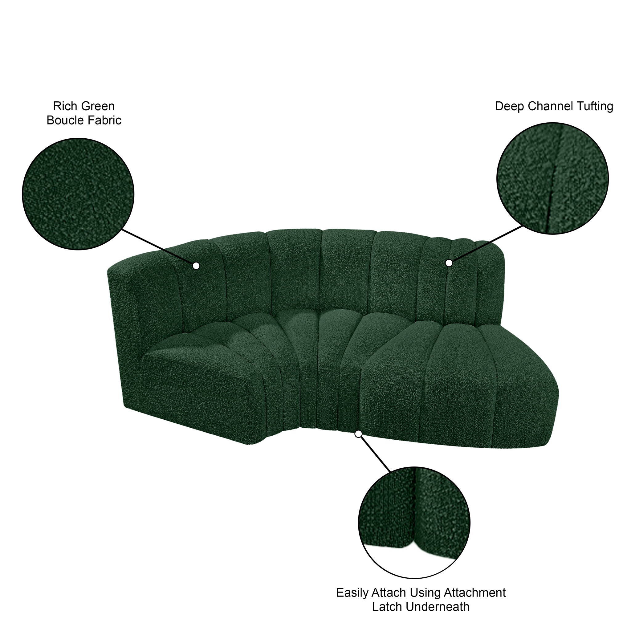 Arc - Boucle Fabric 3 Piece Modular L-Shaped Sofa