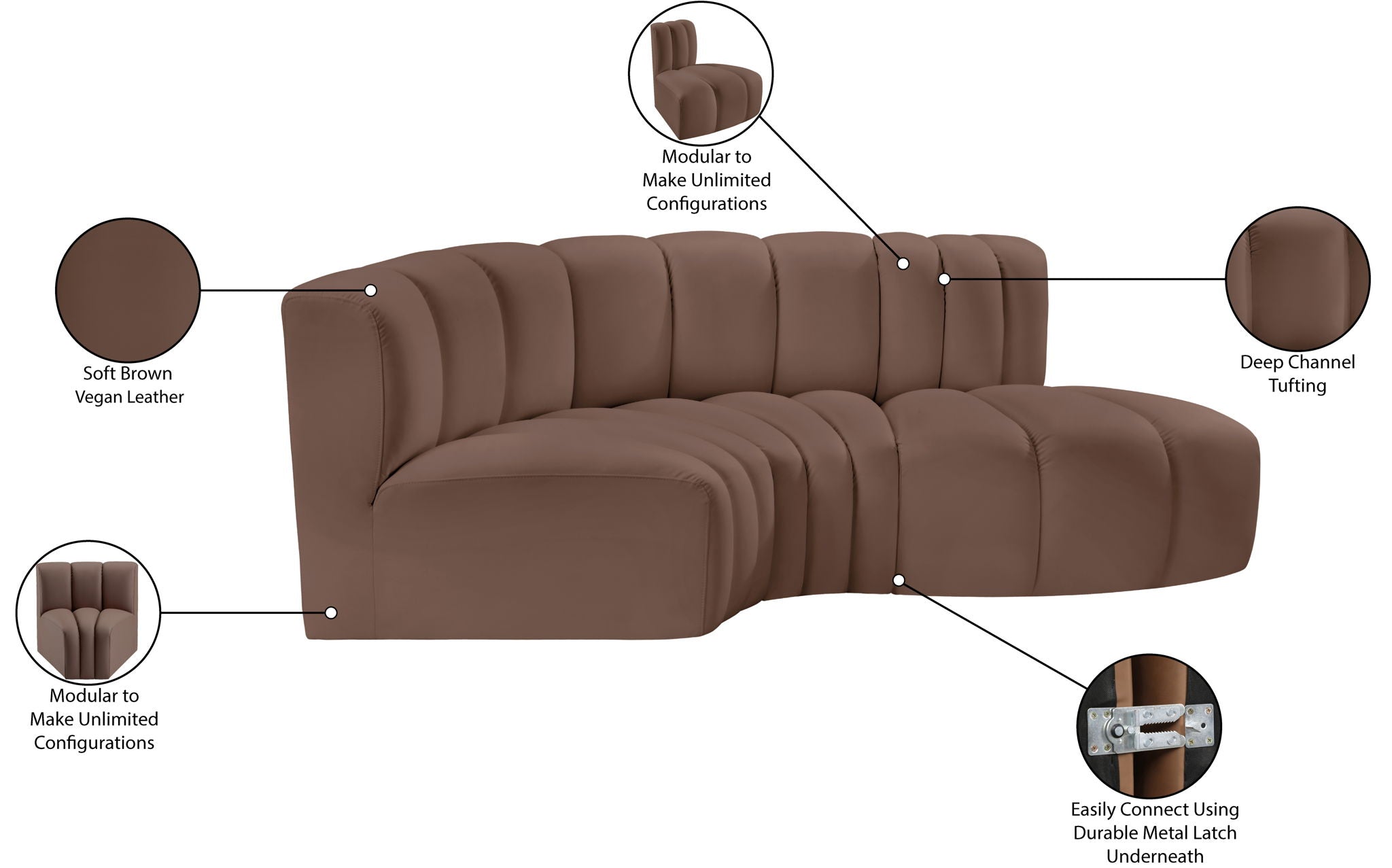 Arc - Faux Leather 3 Piece Modular L-Shaped Sofa