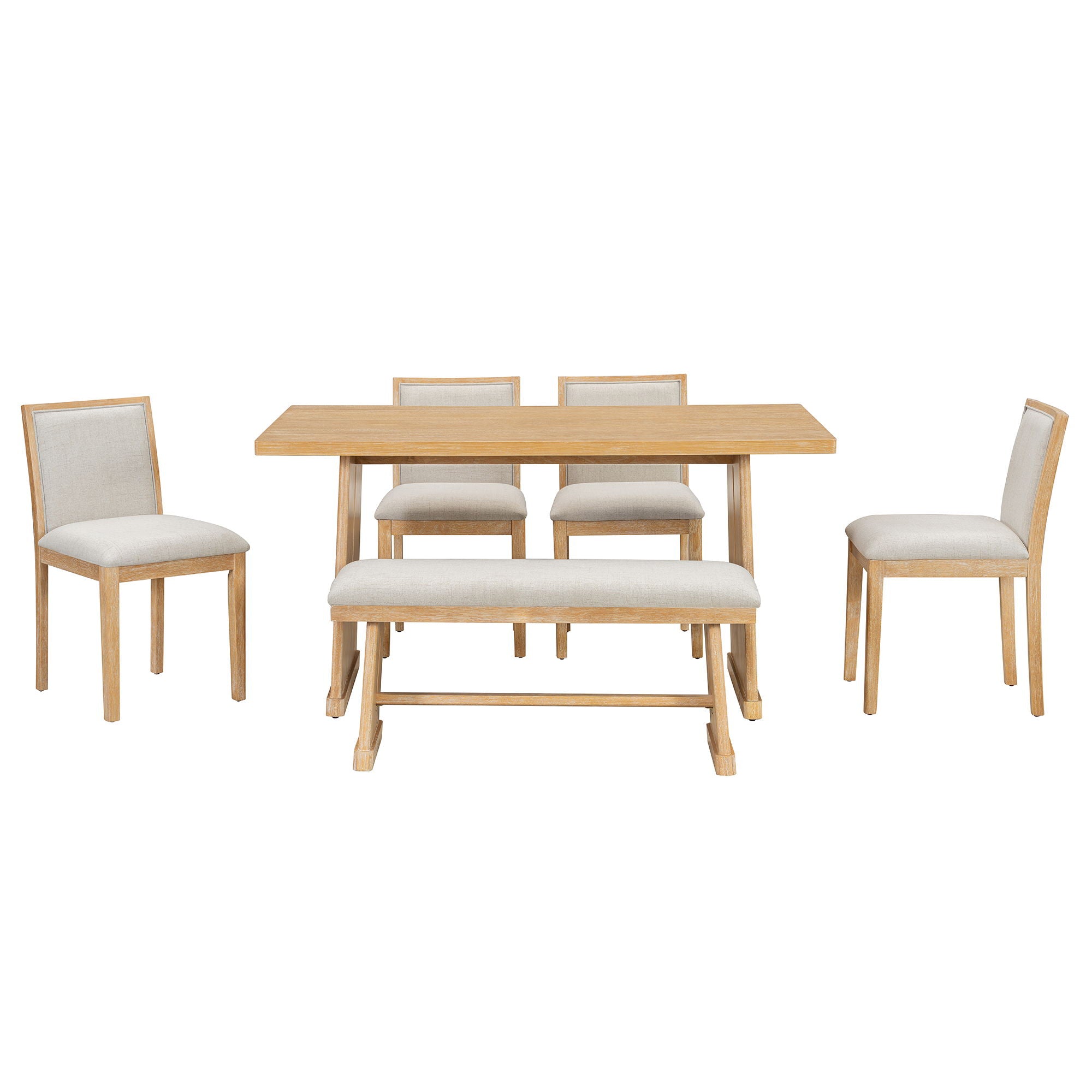 Dining Set With Rectangular Table, 4 Upholstered Chairs & 1 Padded Bench