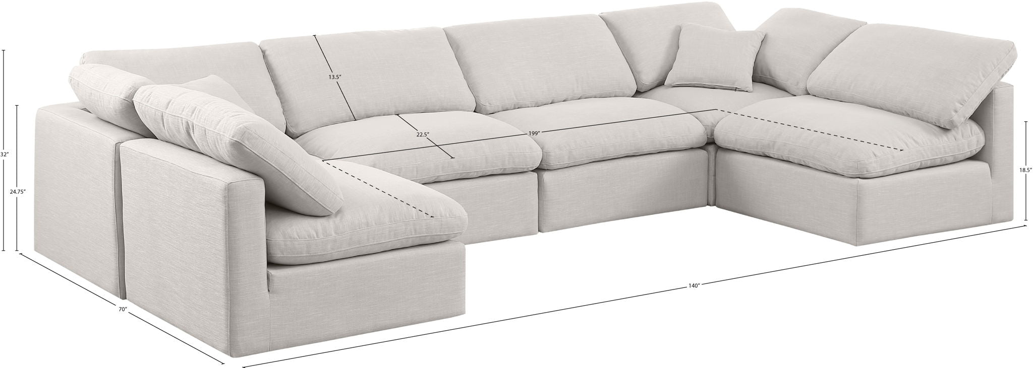 Indulge - Linen 6 Piece Modular U-Shaped Sectional