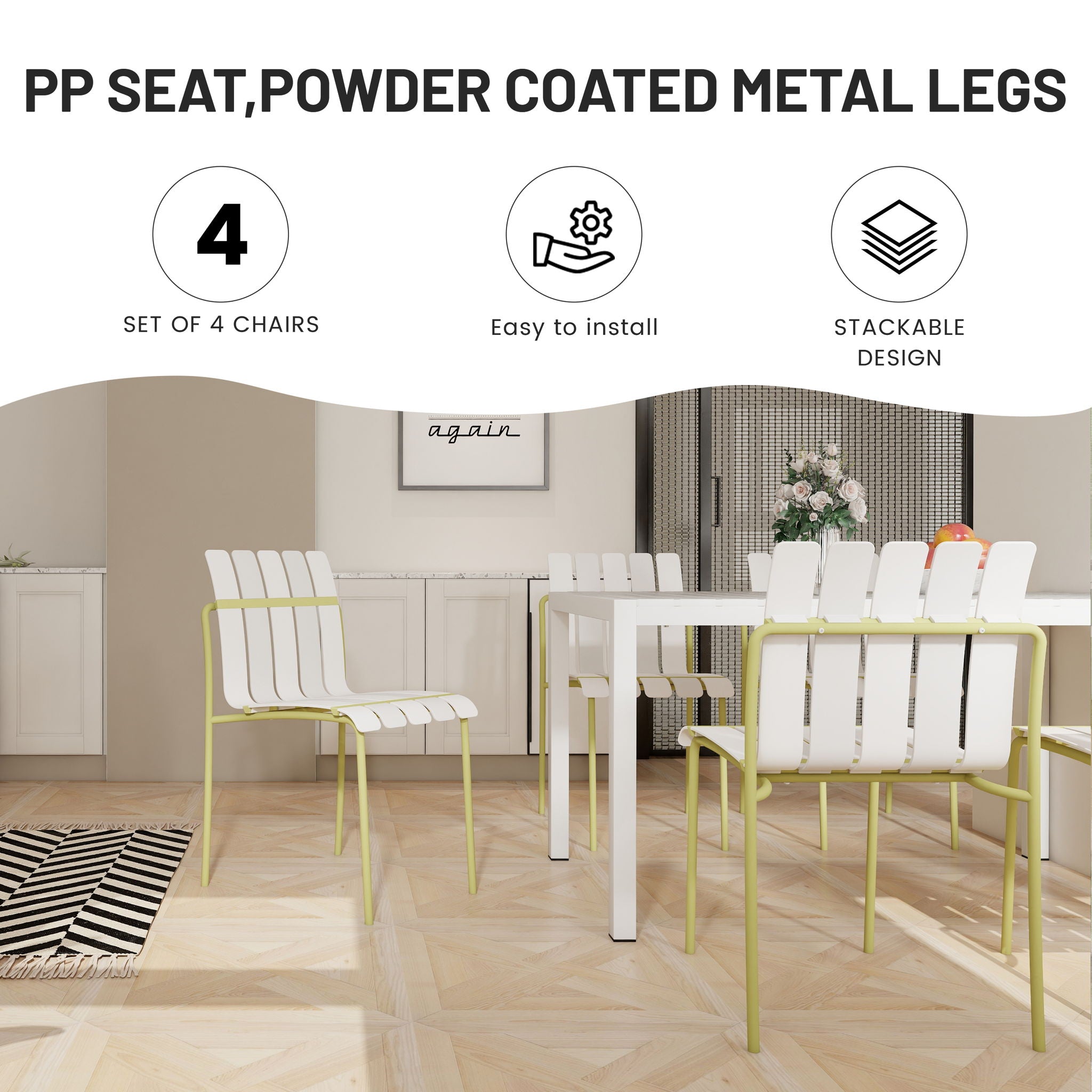 4 Piece Set Of Modern Color Block Designed Single Chairs