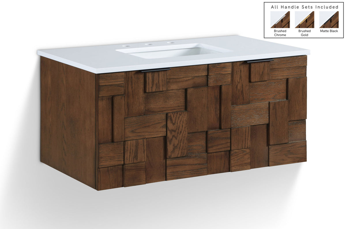 Leonardo - Engineered Stone And Solid Wood 24" Wall Mounted Bathroom Vanity