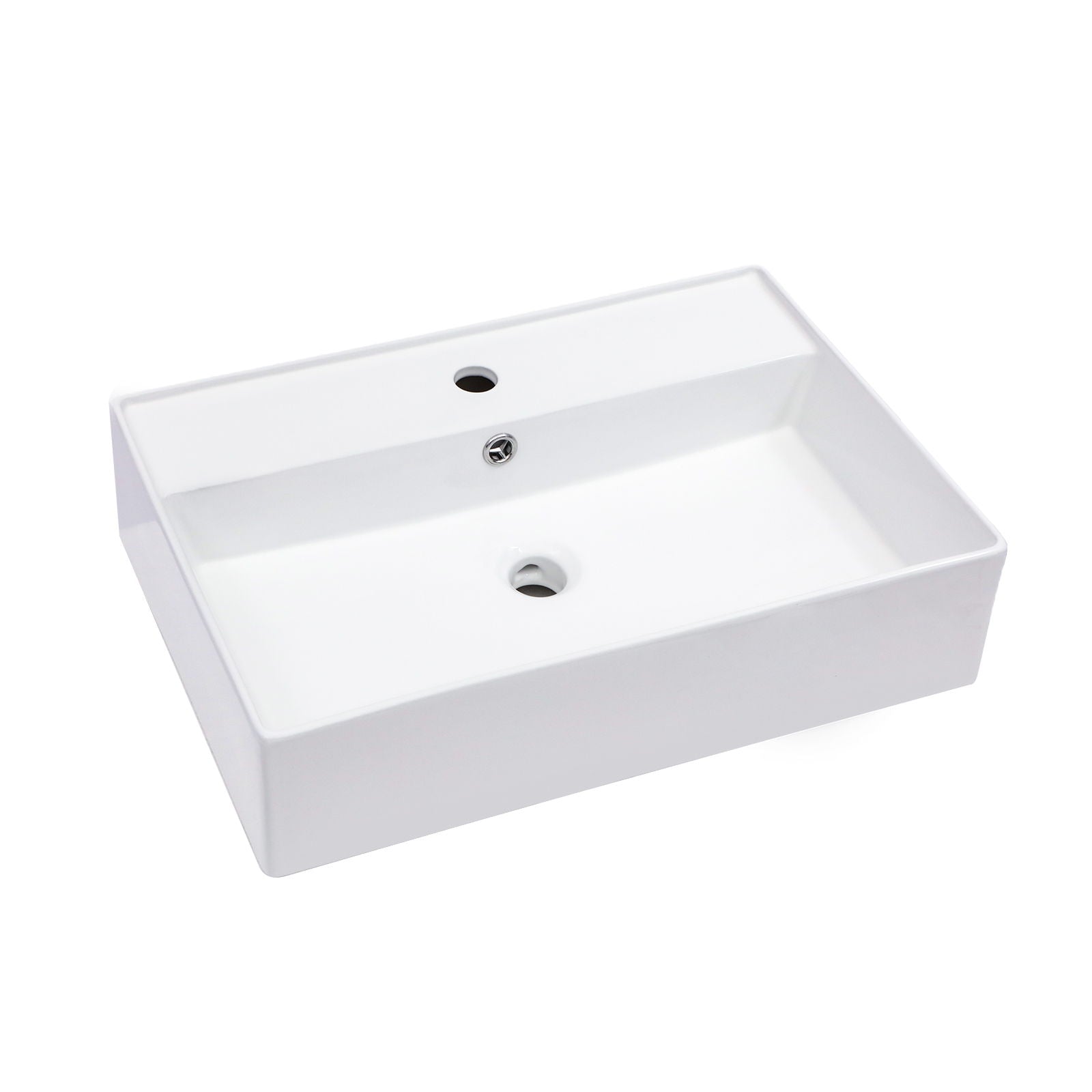 Modern Ceramic Rectangular Wall Mounted Bathroom Sink With Faucet Hole & Overflow