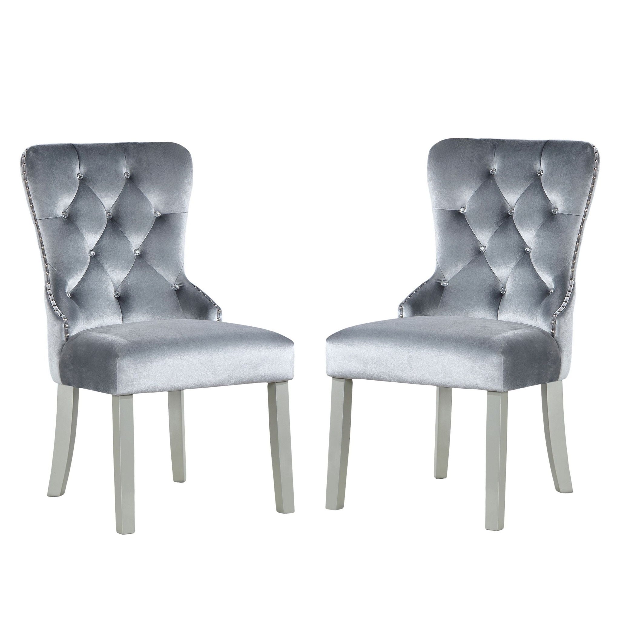 Upholstered Wingback Dining Chair (Set of 2) - Dark Gray / Silver