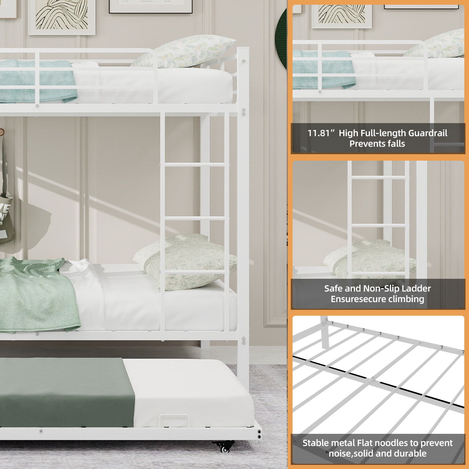 Bunk Bed For Kids, Convertible Frame With Ladders & Guardrail