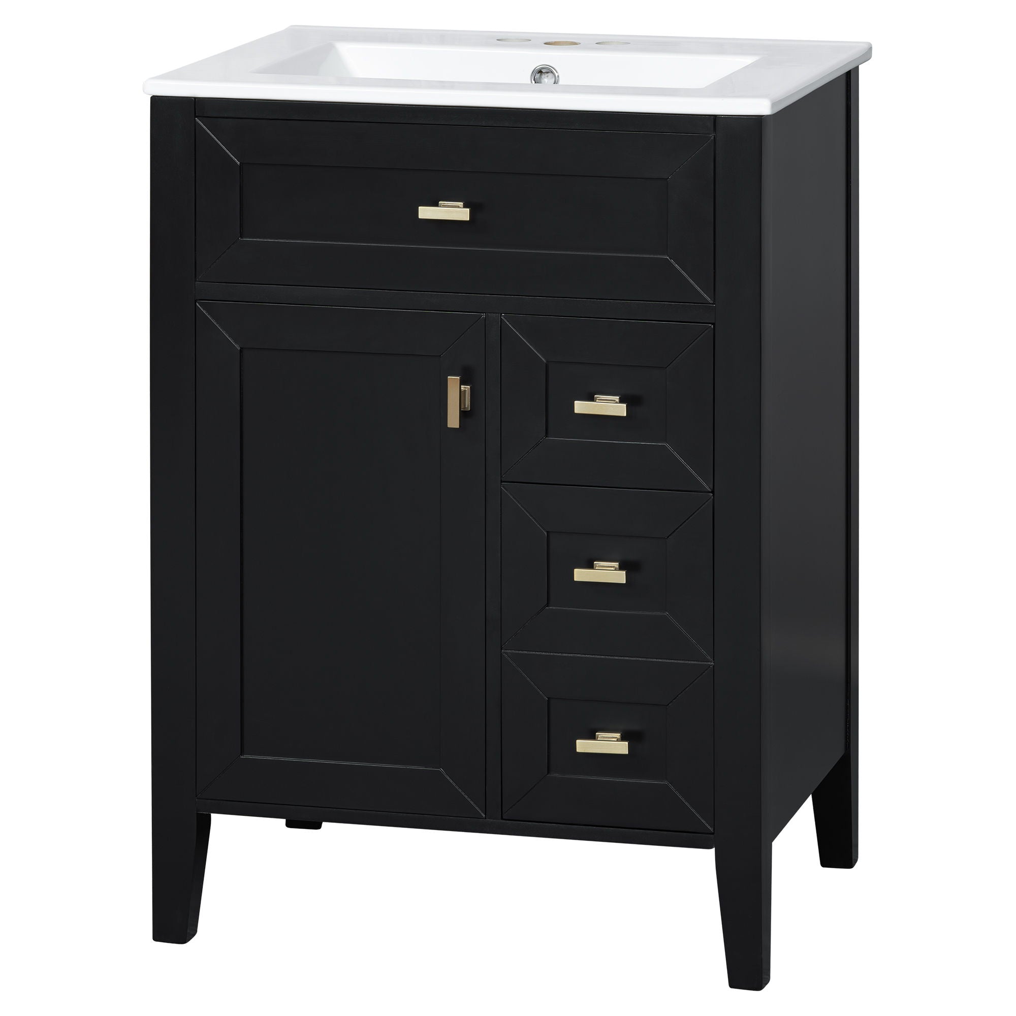 Bathroom Vanity With Sink, 3 Drawers & Cabinet With 2 Tier Door Storage Rack, Soft Close Doors & Drawers