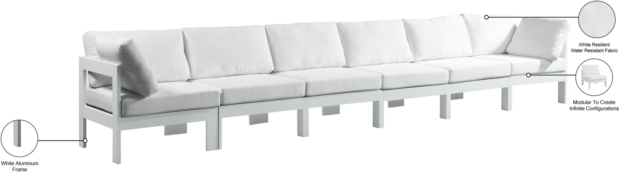 Nizuc - Outdoor Patio 6 Seat Modular Sofa With White Frame