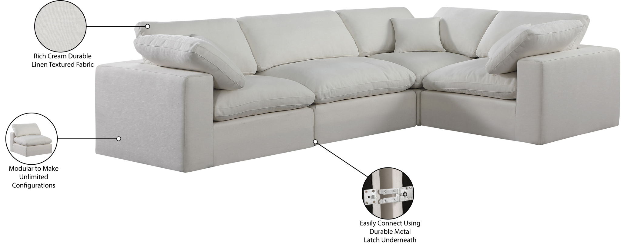 Comfy - 4 Piece Linen Fabric Modular Sectional