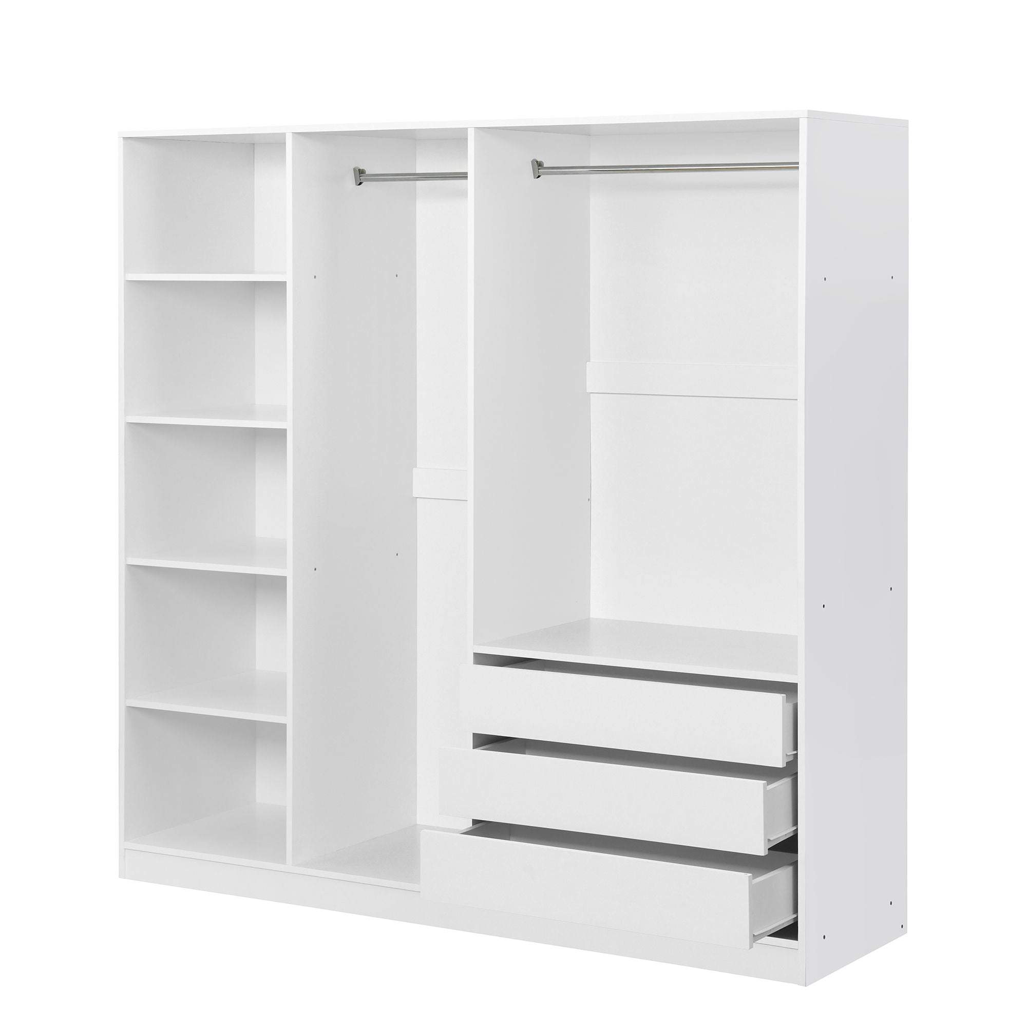Doorless Storage Wardrobe For Dedroom With Shelves And 3 Drawers - White