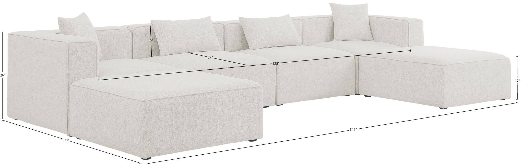 Cube - Linen 6 Piece Modular Double Chaise Sectional