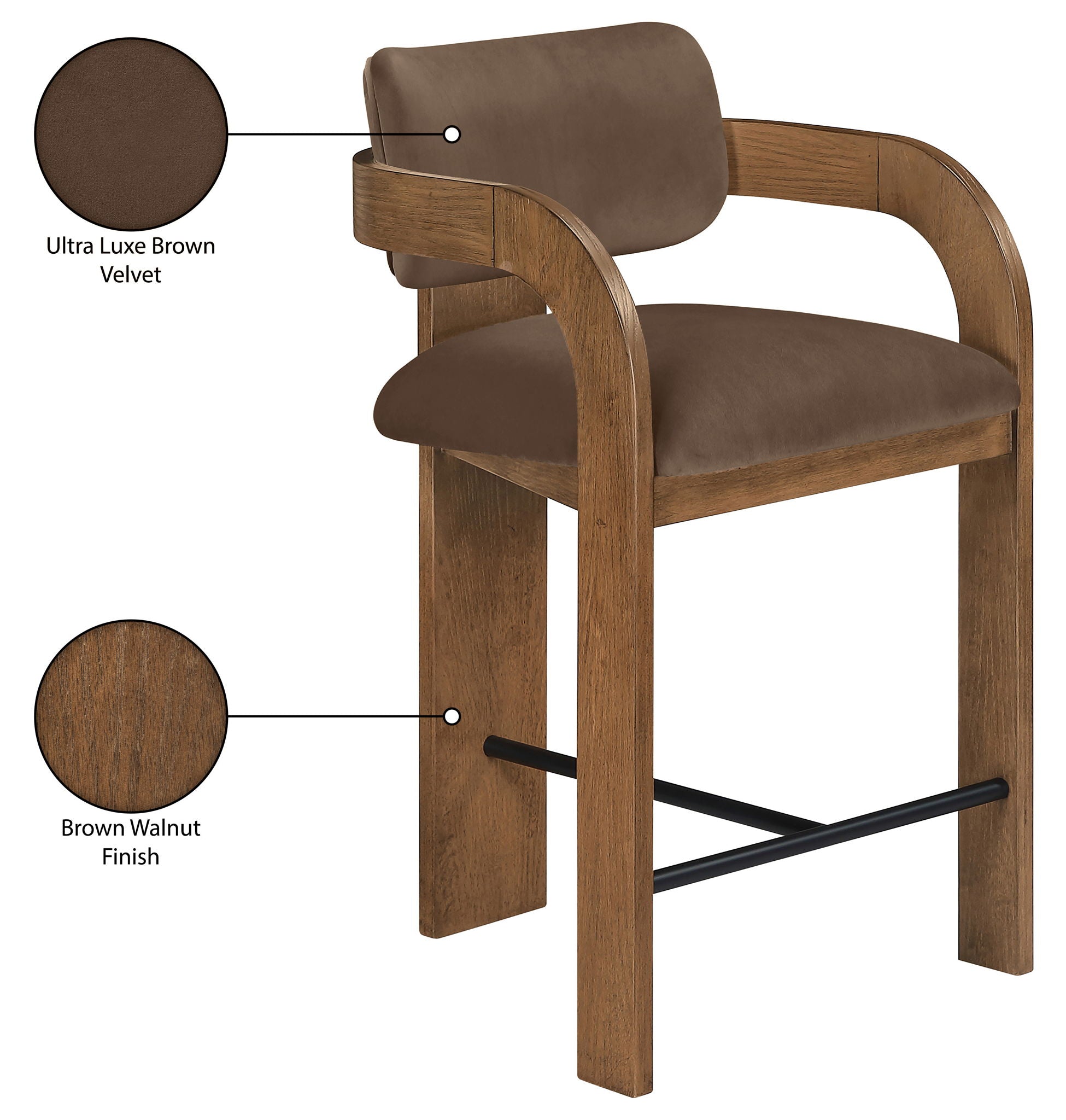 Cedra - Velvet Performance Fabric Upholstered Counter Stool - Brown Frame