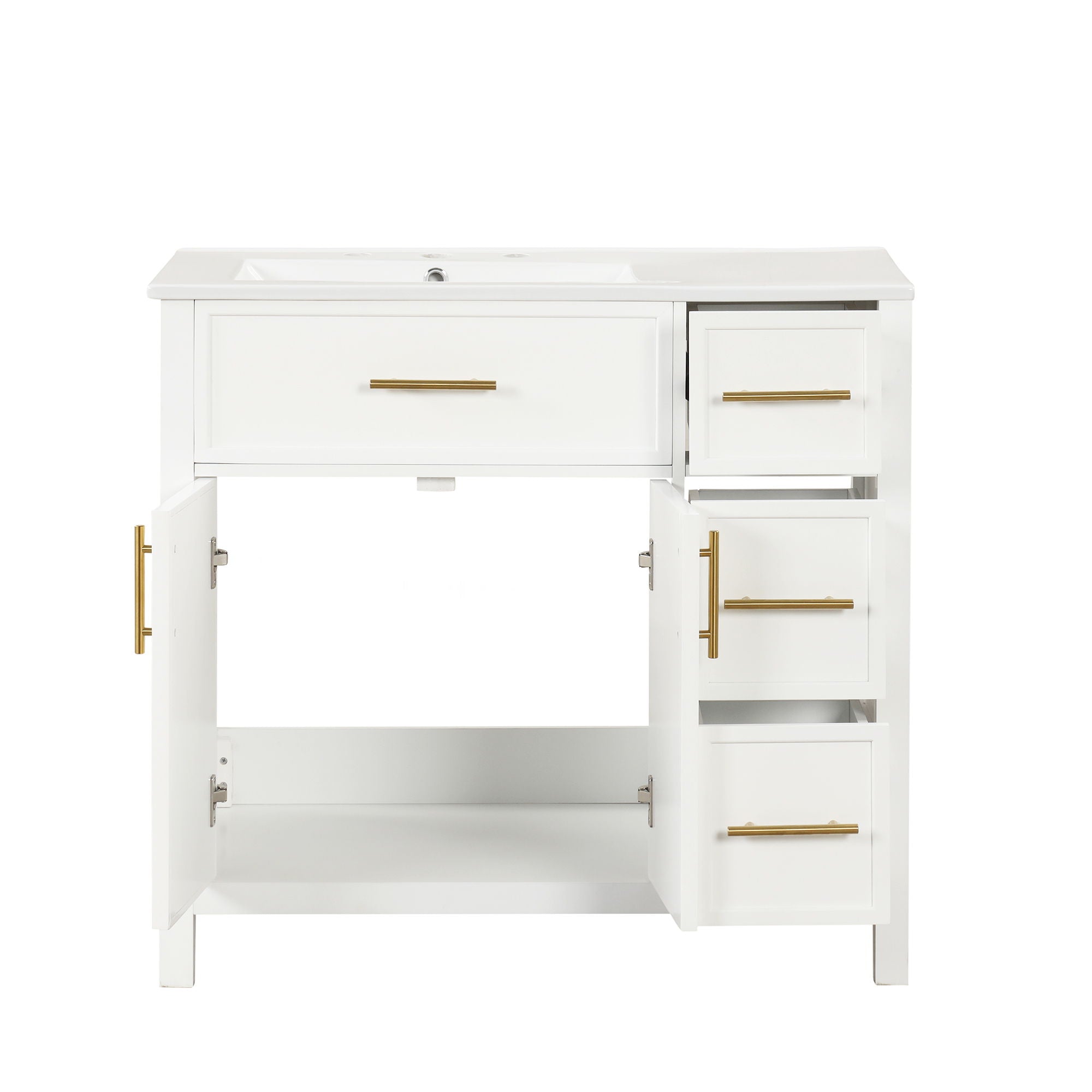 Modern Bathroom Vanity With Sink Top, 2 Doors And 3 Drawers