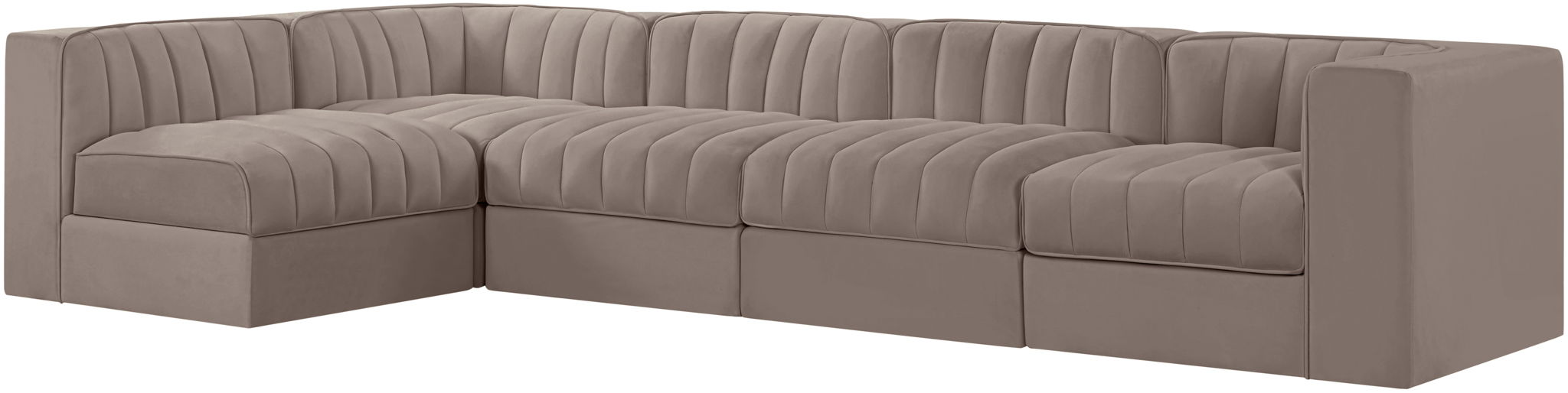 Rummi - Velvet Performance Fabric Upholstered 5 Piece Modular Sectional, L-Shaped (Right)